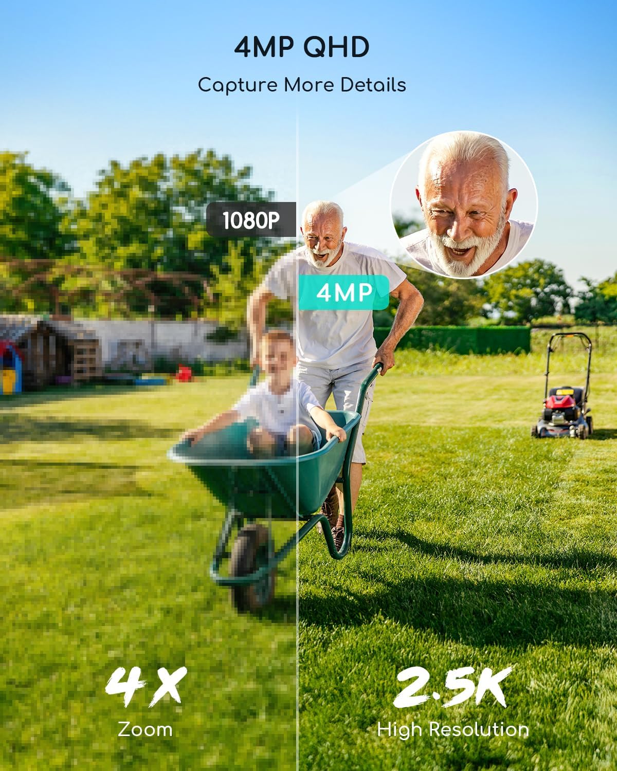 COOAU 4MP Cameras for Home Security, Solar Security Camera Wireless Outdoor System,4 Cam-Kit,360° Pan & Tilt,Color Night Vision,Motion Detection,No Monthly Fee,Siren Alarm,IP66,64GB Memory Card