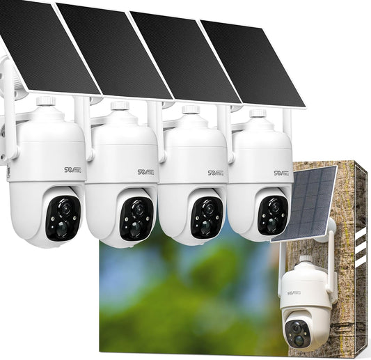 SOVMIKU 4CQ1 AI 2K Solar Security Camera Wireless Outdoor, Battery Powered, Two Way Audio, PIR Motion Detection, 360° View Pan/Tilt,Easy to Setup, Color Night Vision, Audible Flashlight Siren,SD Slot