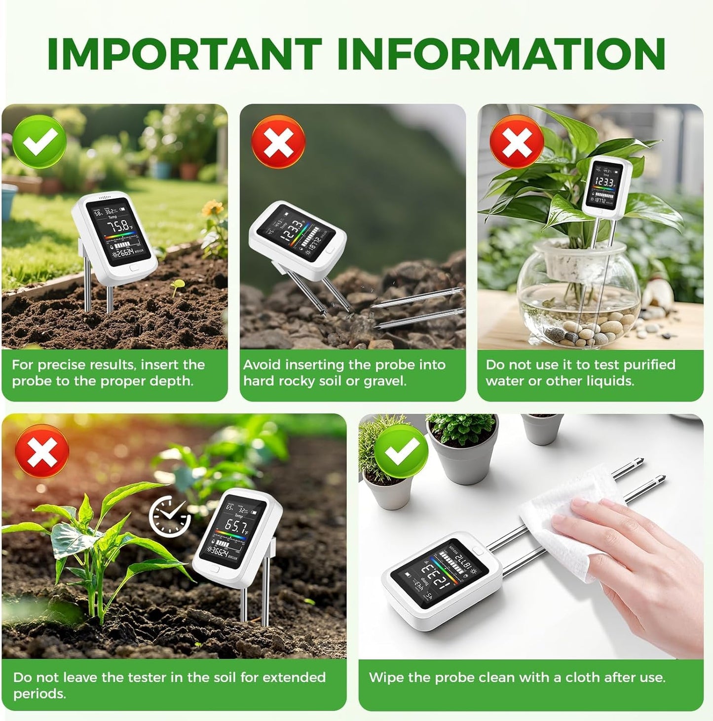 6-in-1 Soil Test Kit for Gardening Deals, Digital pH Meter/Temperature/Sunlight/Fertility/Environmental| Factory-Permanent Calibration
