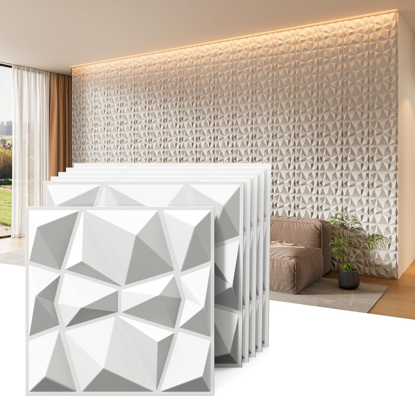 INMOZATA 3D Wall Panels for Interior Wall Decor, 33 Pack 12 x 12 Inch Decorative Wall Panels Diamond 3D Textured Accent Panel for TV, Gaming Living Room, Bedroom Background(White)