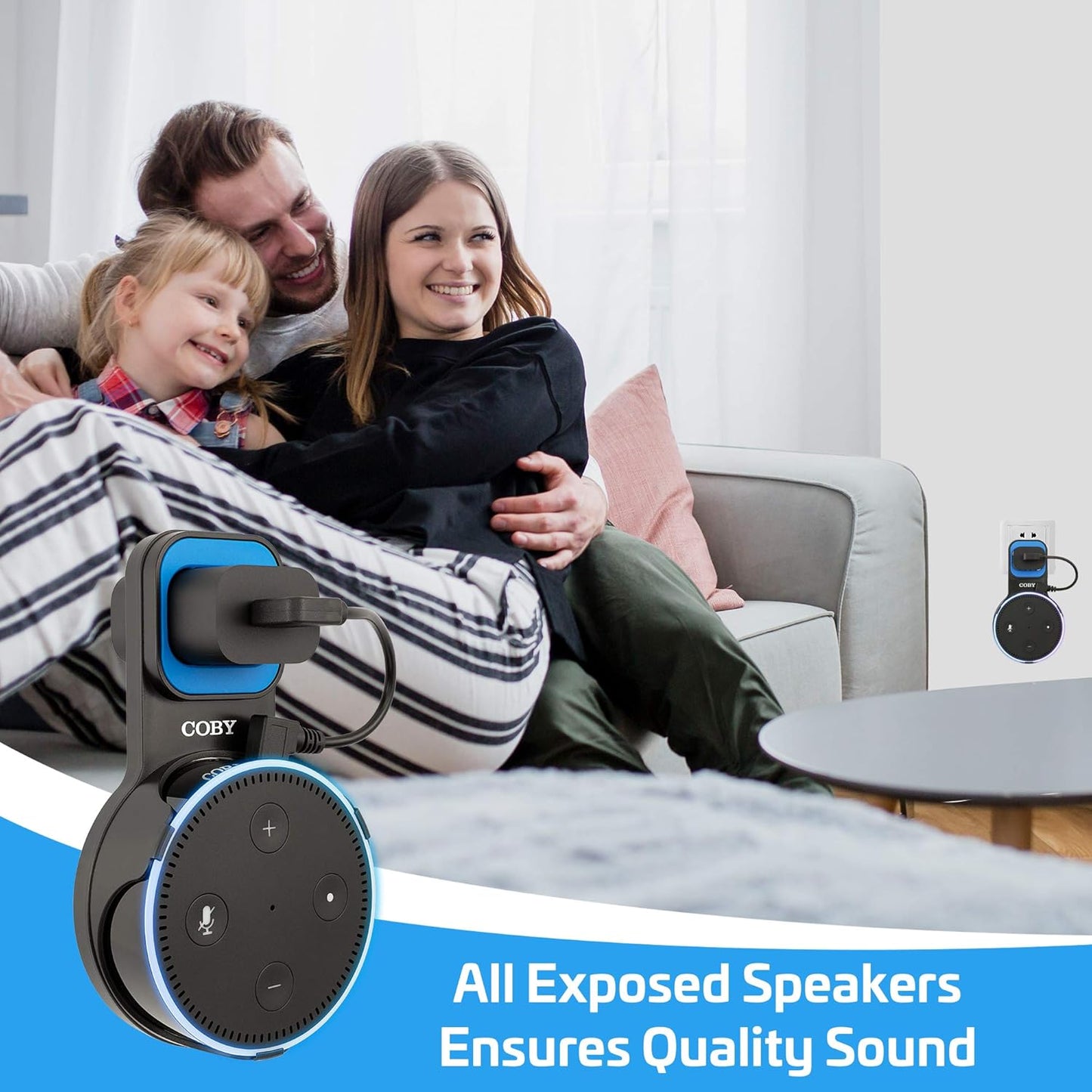 Coby Wall Mount for Echo Dot 2nd Generation, Smart Speaker Holder with Built-in Cable Management, 7.75" USB Charging Cable, Space-Saving Alexa Mount for Kitchen, Bedroom, Office, Bathroom