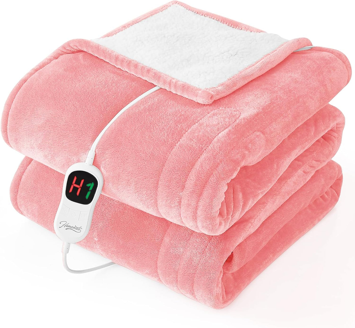 Homemate Electric Heated Blanket Full - 72"x84" Heating Bed Blankets Throw with 10 Heating Levels 8 Hours Auto Off Fast Heating Over-Heated Protection Ultra Soft Warm Flannel ETL Certified Pink