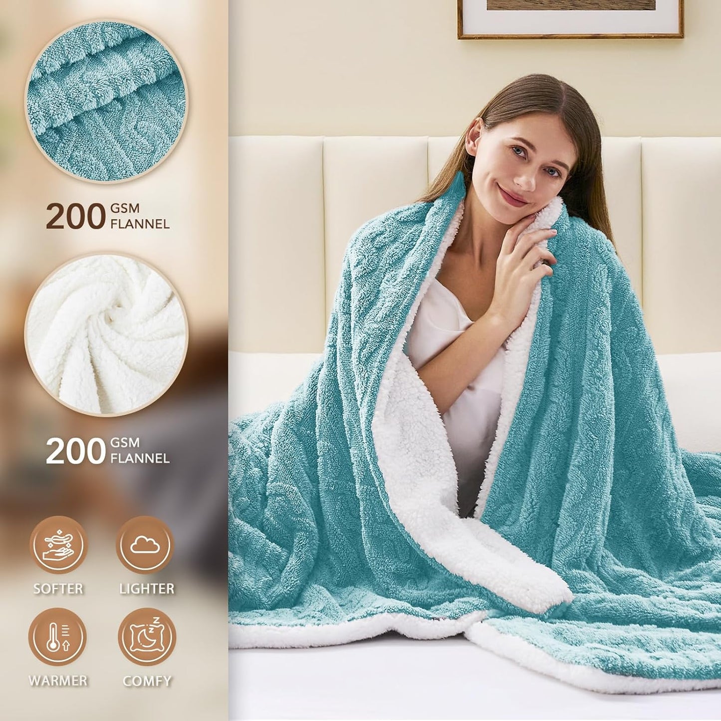 Homemate Electric Heated Blanket Twin - 62"x84" Heating Bed Blankets Throw with 10 Heating Levels 8 Hours Auto Off Fast Heating Over-Heated Protection Ultra Soft Warm Flannel ETL Certified