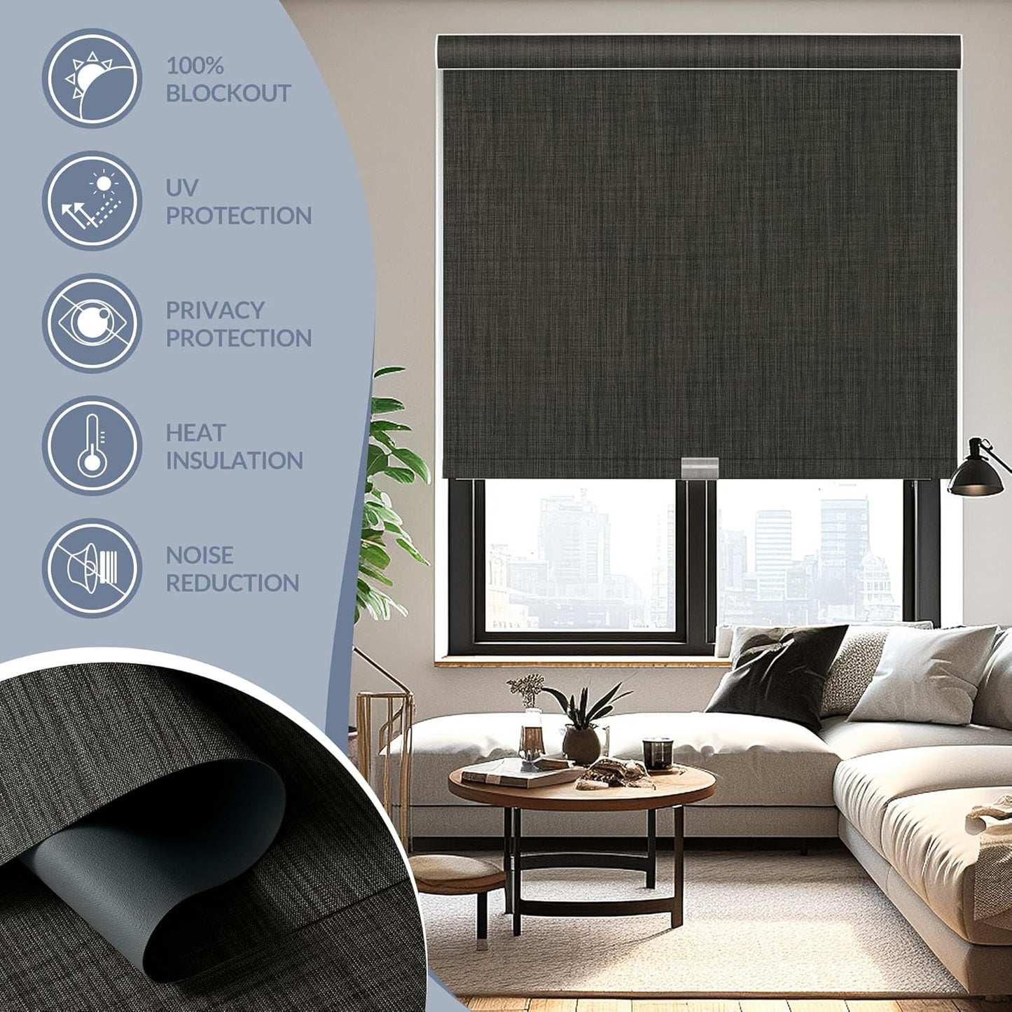 Boolegon Motorized Roller Blinds - 100% Blackout Smart Electric Shades with Remote, Compatible with Alexa/Google Home/HomeKit via Hub, Easy Install for Home Office, Dark Grey, Custom Size.