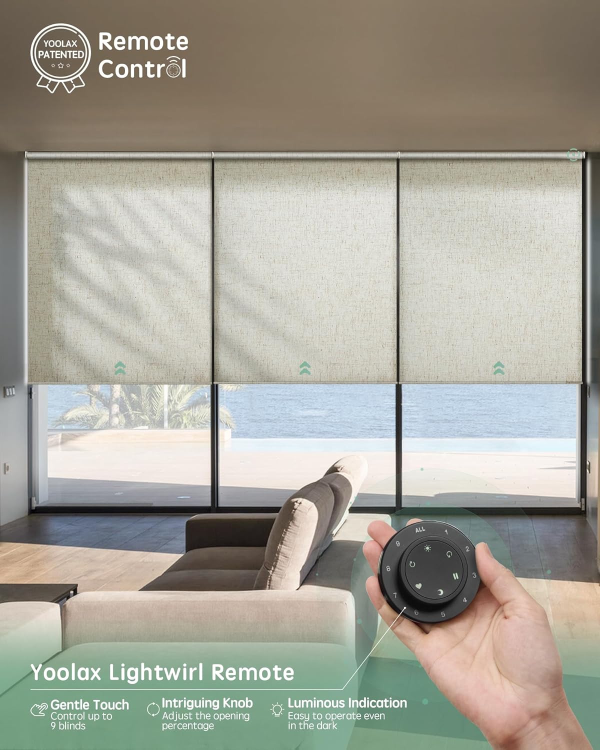 Yoolax Smart Coupled Roller Shades Compatible with Alexa Google, Motorized Blinds with Remote Light Filtering Coupled Roller Shades for X-Large Windows, Custom Size(XL Coupled-Linen Beige)
