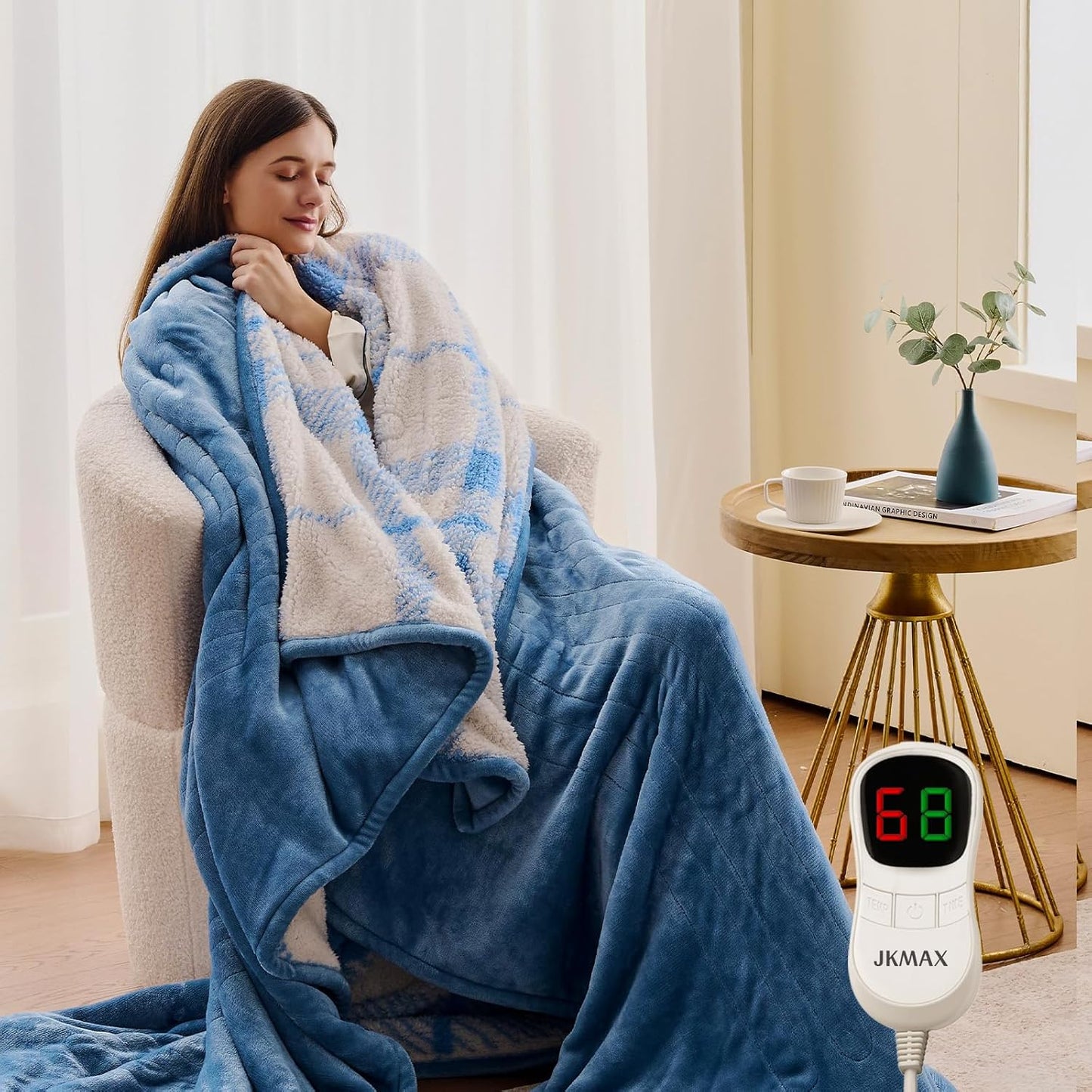 Heated Electric Blanket Queen Size - 84"x90" Flannel Heating Blanket with 10 Heating Levels & 5 Time Settings Over-Heat Protection, Winter Warmer for Adults with ETL Certification（Light Blue）