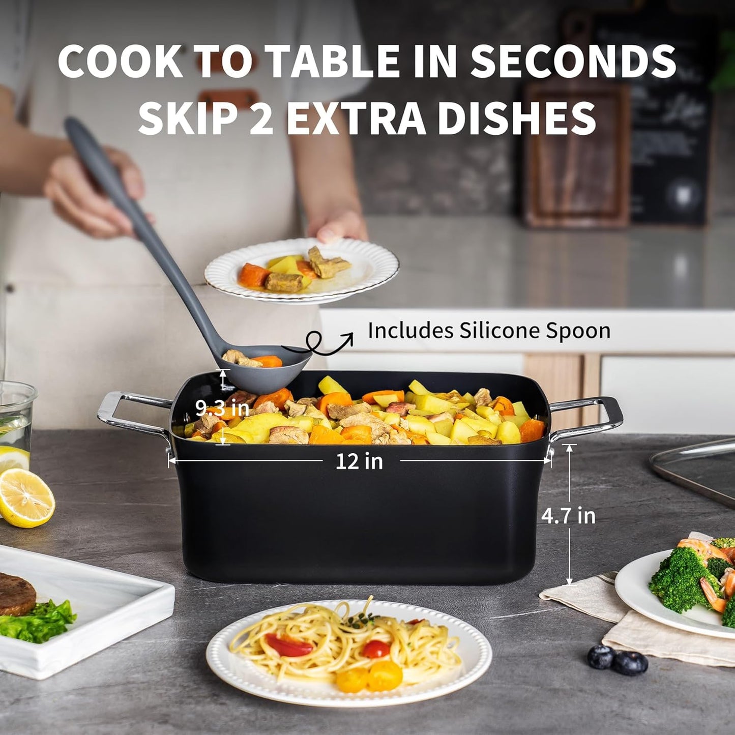 Slow Cooker 7 Quart | Programmable Multi-Cooker PFOA-Free Ceramic Coating, Steamer, Sear sauté, Warm Function (Includes Silicone Spoon)