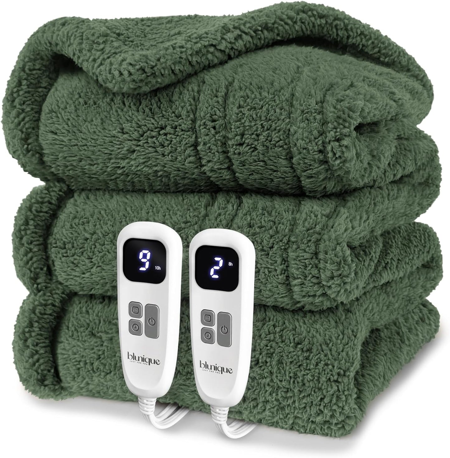 Heated Blanket Electric Blanket King - Fast Heating Blanket Throw Dual Control Double Sided Sherpa with 10 Heating Levels & 2-10 Hours Auto Off, Mashine Washable, 90 x 100 Inches, Green