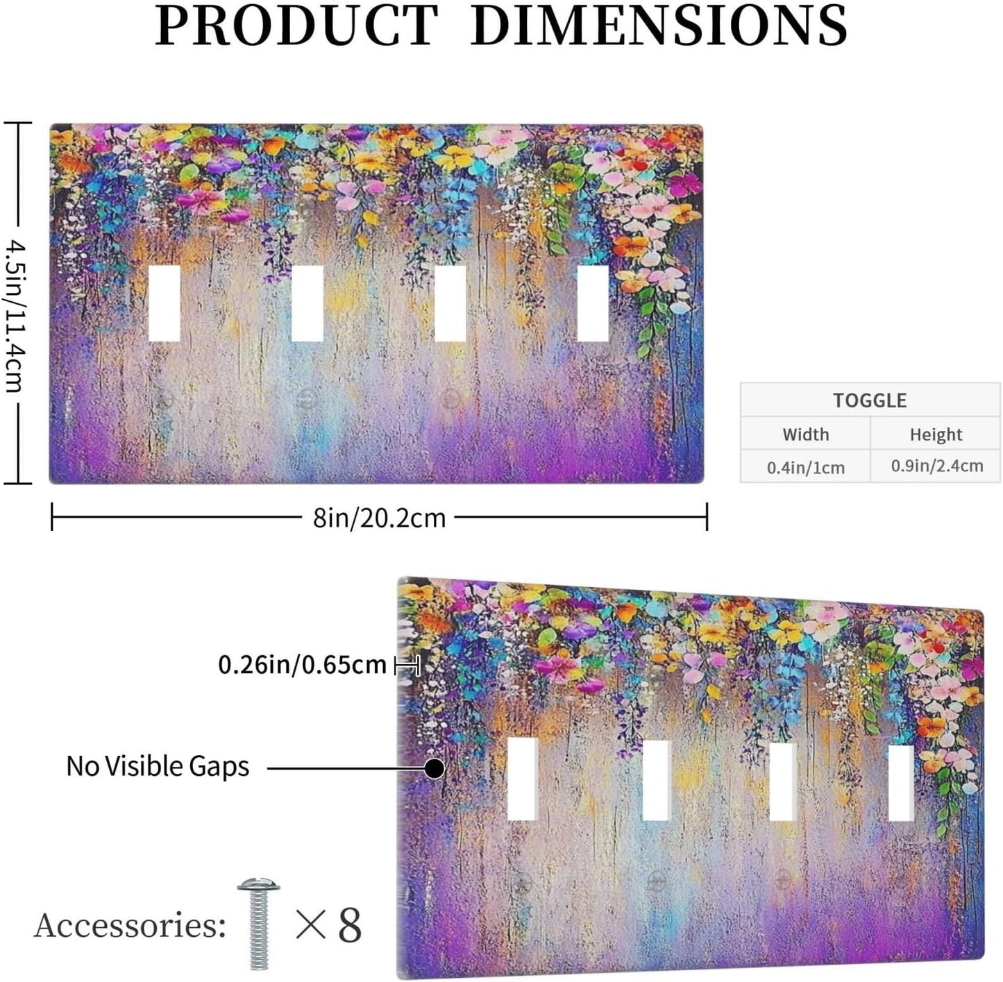 Colorful Country Flower Wildflower Floral Light Switch Covers Quad Toggle Electrical Faceplate 4 Gang Wall Plate Decorative Switch Plates For Bed Room Living Room Decor