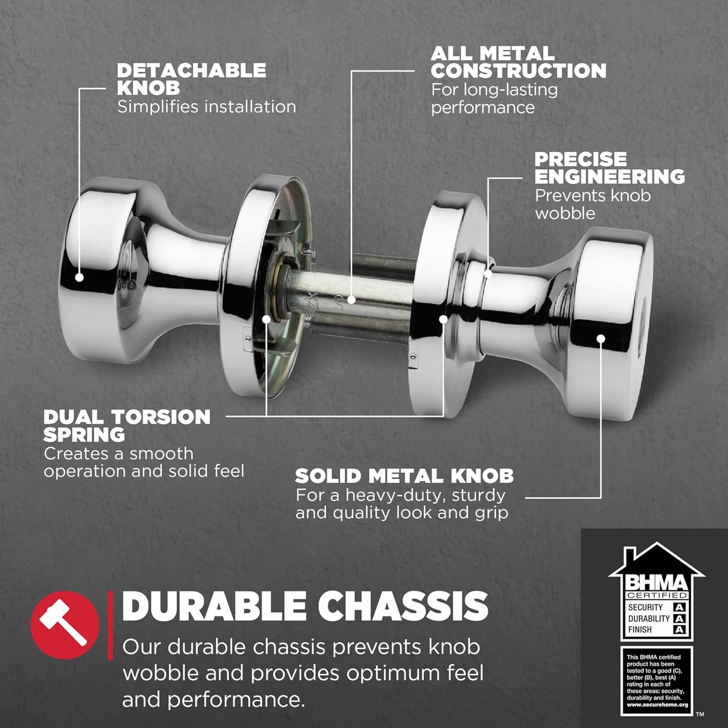 Kwikset Pismo Entry Door Knob with Lock and Key, Secure Keyed Handle Exterior, Front Entrance and Bedroom, Polished Chrome, 10 Pack, Pick Resistant SmartKey Rekey Security