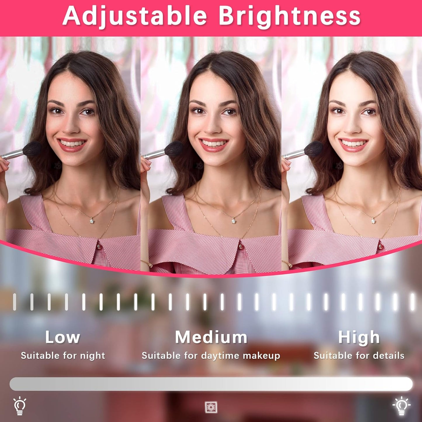 ROLOVE 22x17 Inch Lighted Vanity Mirror with Dimmable LED Lights - 3 Color Modes, Smart Touch Control & 360° Rotating Base - Desk Makeup Mirror (White)