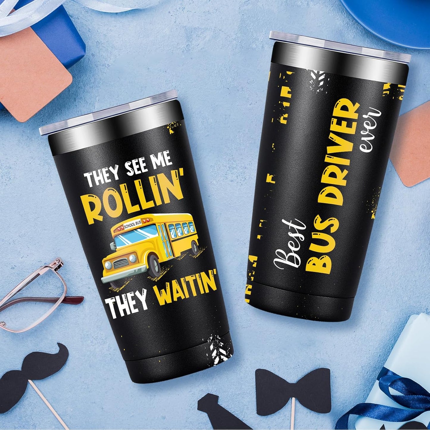 Fufandi Bus Driver Gifts - Bus Driver Christmas Appreciation Gifts for Men Women - School Bus Drivers Gift, Back To School Cup - Tumbler Cup 20oz