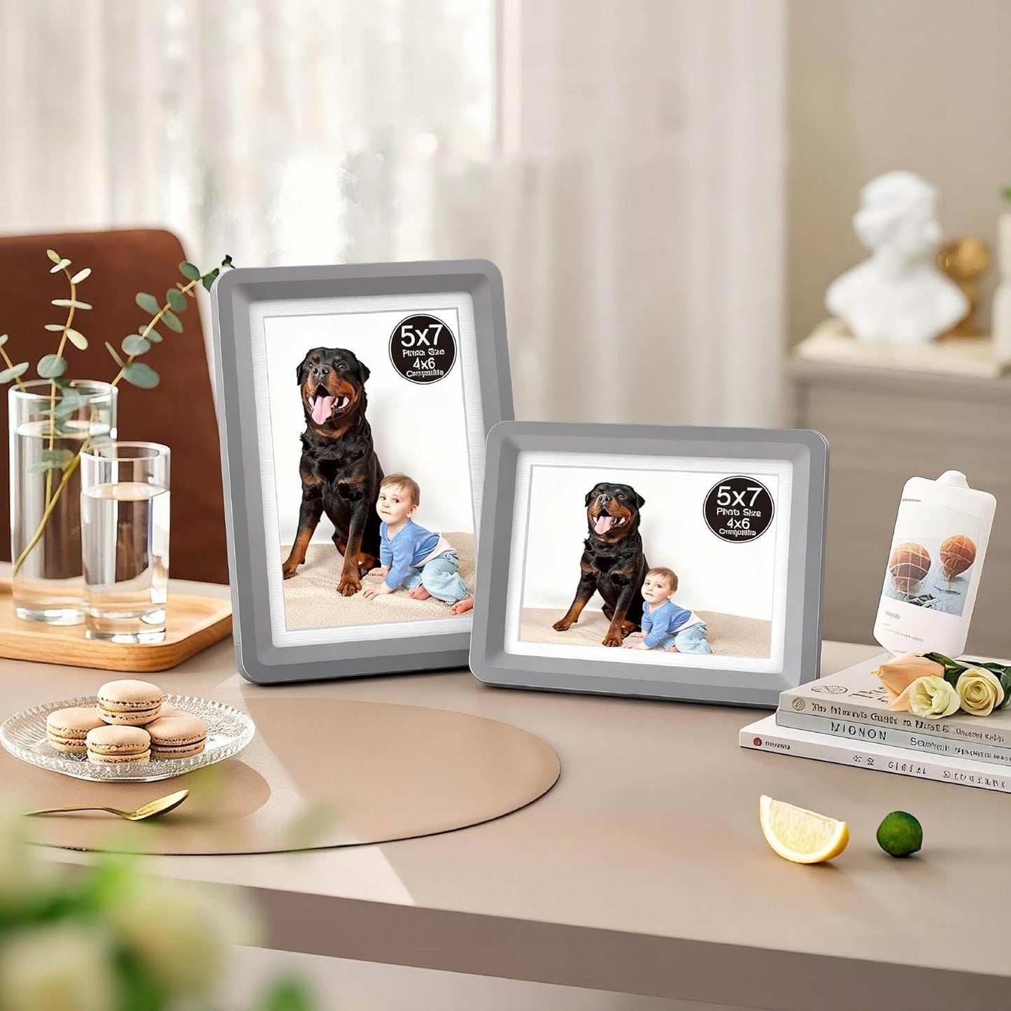 Dark Gray 5x7 Picture Frame with Acrylic Front 3 Pack, ABS Frame for 5x7 or 4x8 Photos, Shatterproof UV-Resistant Tabletop Photo Frame, Vertical/Horizontal Display for Home Décor