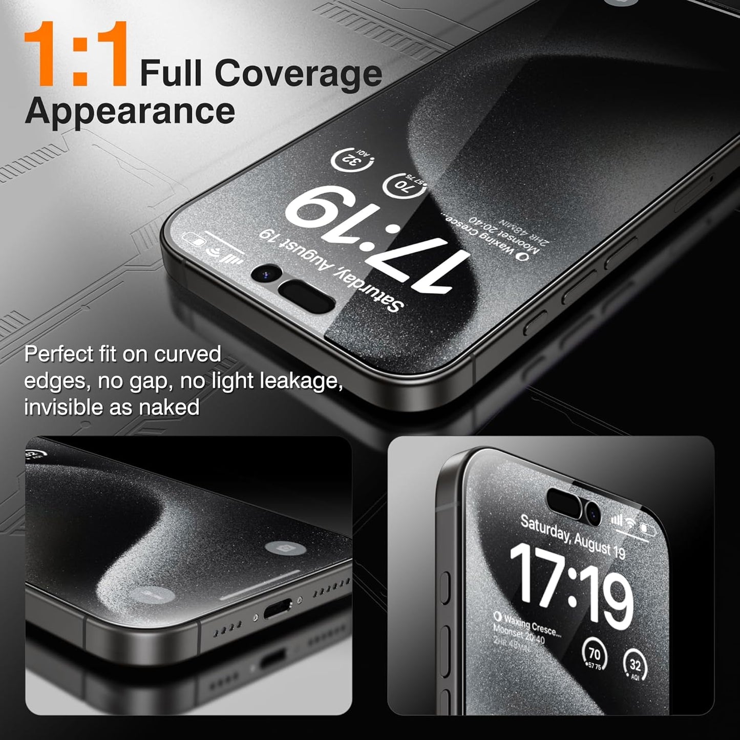 EZ-GLAZ-4 Pack for iPhone 15 Pro Max Privacy Screen Protector(6.7'') With [2 Pcs Camera Lens Protector], Anti-Spy, 9H Hardness, Drop-Resistant, Case Friendly, Anti-Scratch & EZ-To-Install Tempered Glass