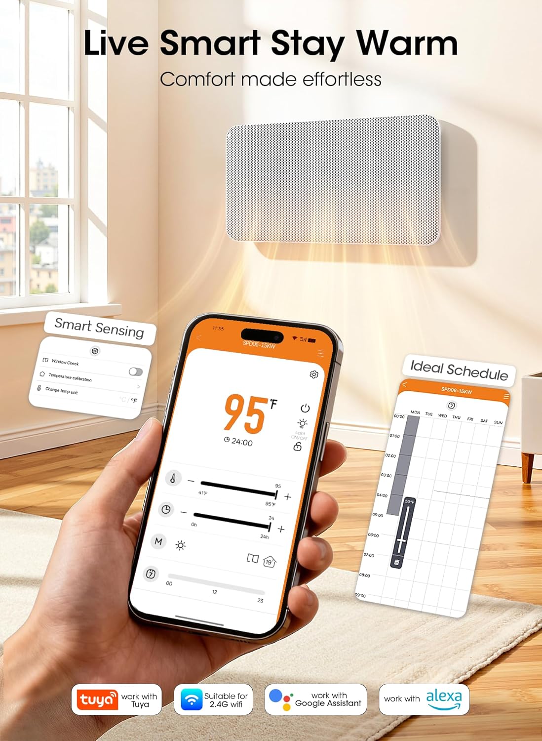 Convection Panel Space Heater Indoor Use, Large Room Electric Heater with Wifi App Control, Smart Mica Infrared Heater with Programmable Thermostat, Wall Mount or Standing, Quiet & Eco, 1500W