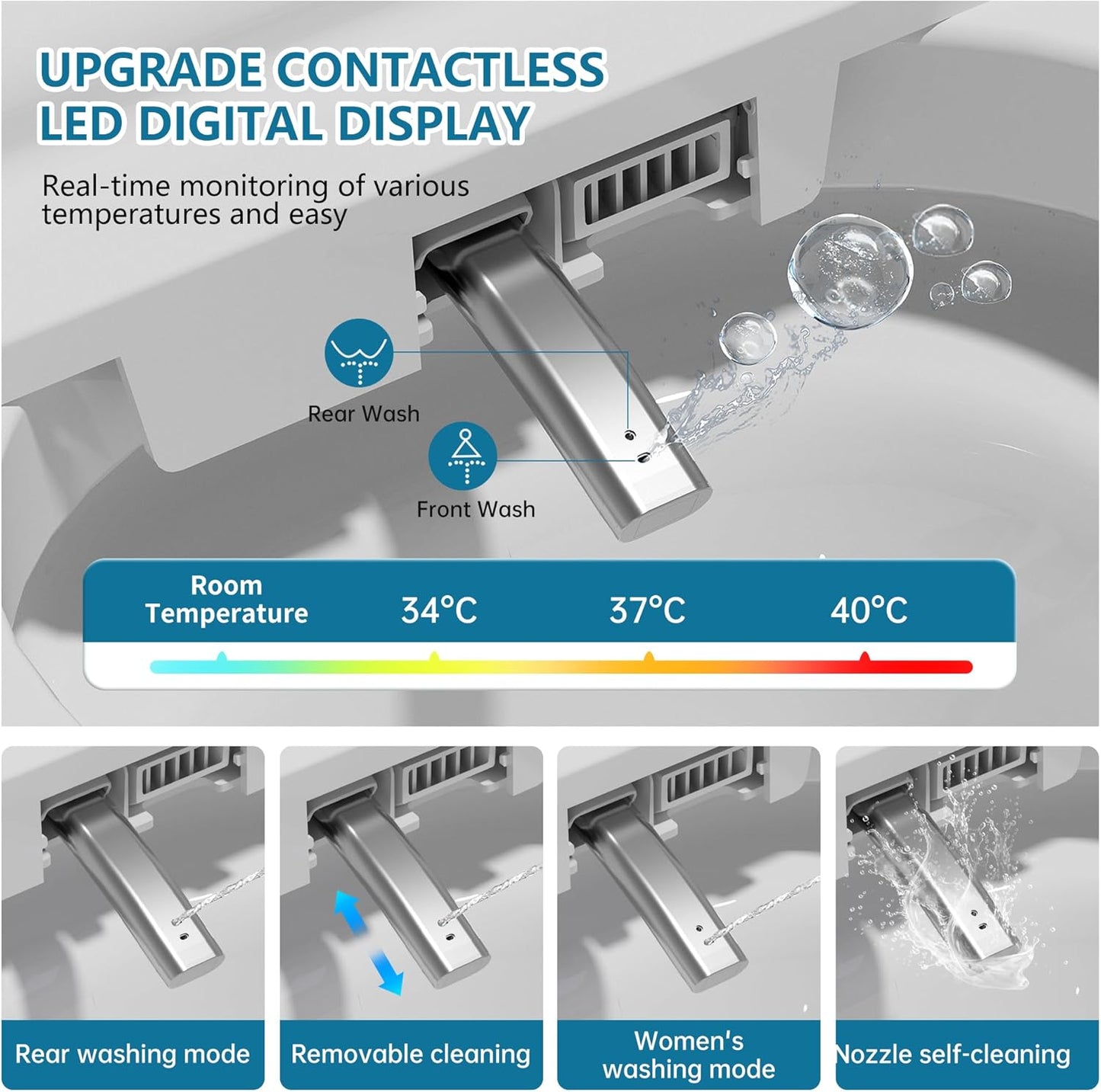 TDH Smart Toilet,One Piece Bidet Toilet for Bathroom,Toilet with Fahrenheit LED Display,Aromatherapy Tablet,Foot Sensor Operation & Auto Flush,Warm Water & Dry Function,Round Bidet Toilet Seat