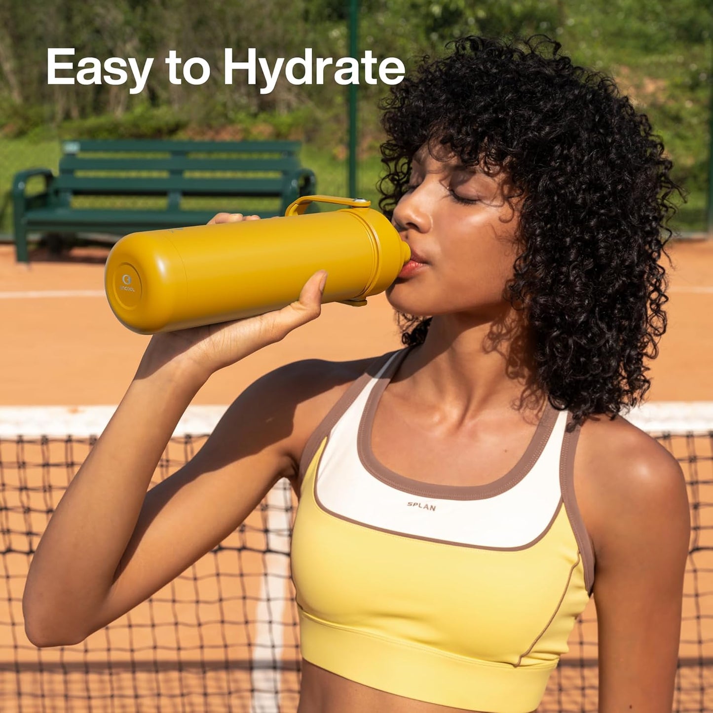 ENCOOL Insulated Water Bottle with Straw Stainless Steel Water Bottle, Leak-Proof, BPA-Free, Double Wall Vacuum Keeps Cold for 24 Hours for Sports, Travel, School (32 oz, Elfin Yellow)