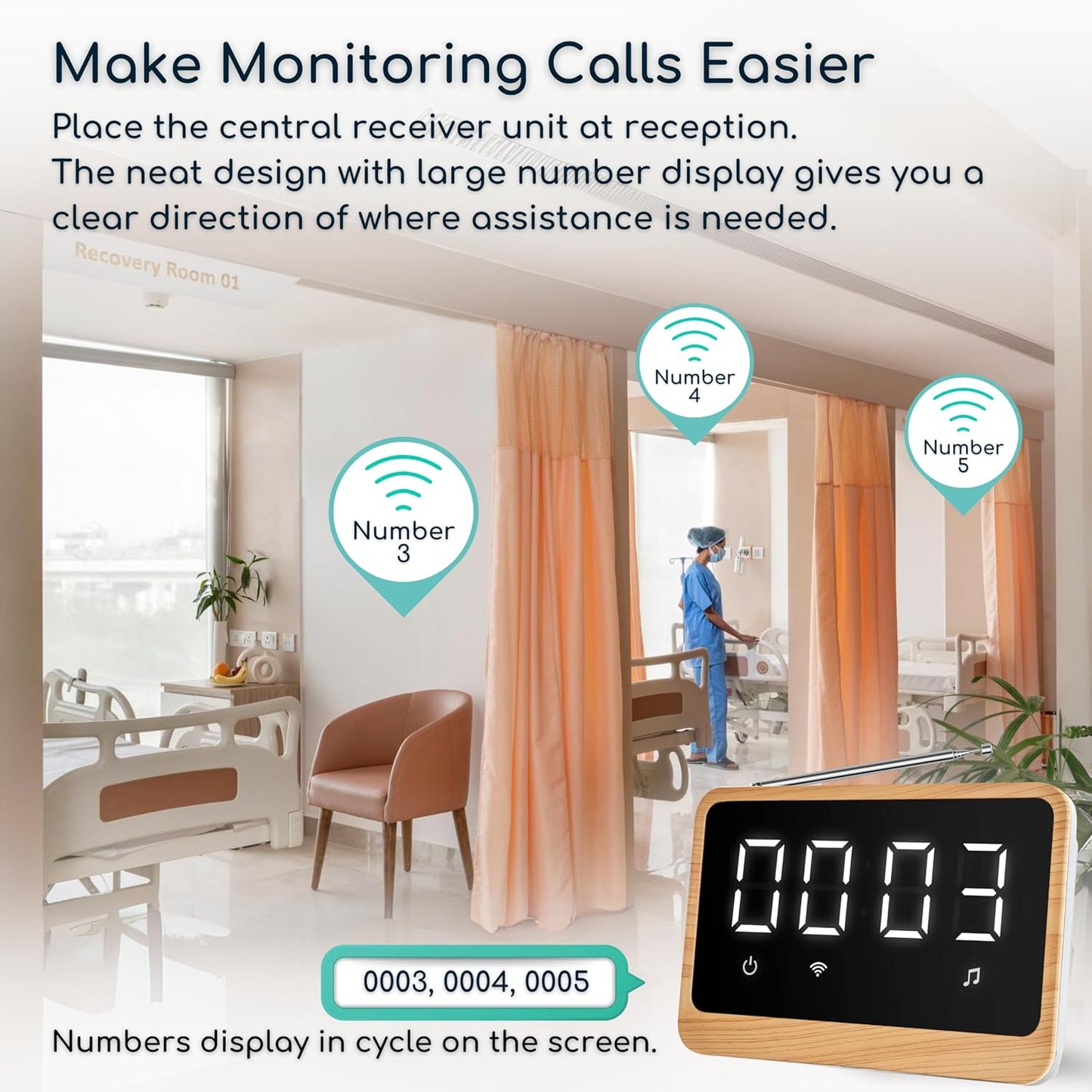 Wireless Call Light System with Call Buttons for Elderly at Home Bell for Clinic, Seniors, Assisted Living, Emergency, Wellness Center, Hospital Restaurant, Maple Wood