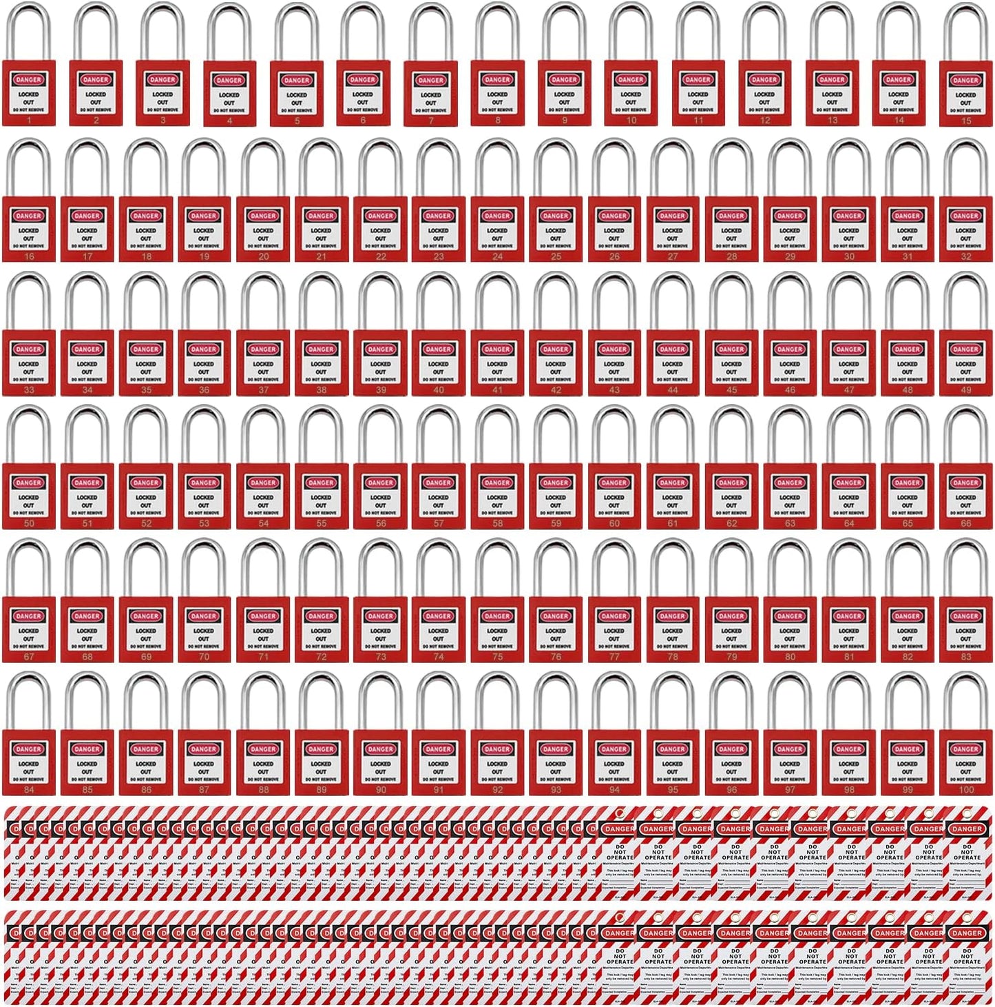 Lockout Tagout Locks, Safety Padlock, Loto Locks Keyed Differently Lock Out Tag Out 100 pcs Safety Padlocks Plastic with 100 Lockout TagOut Tags Red