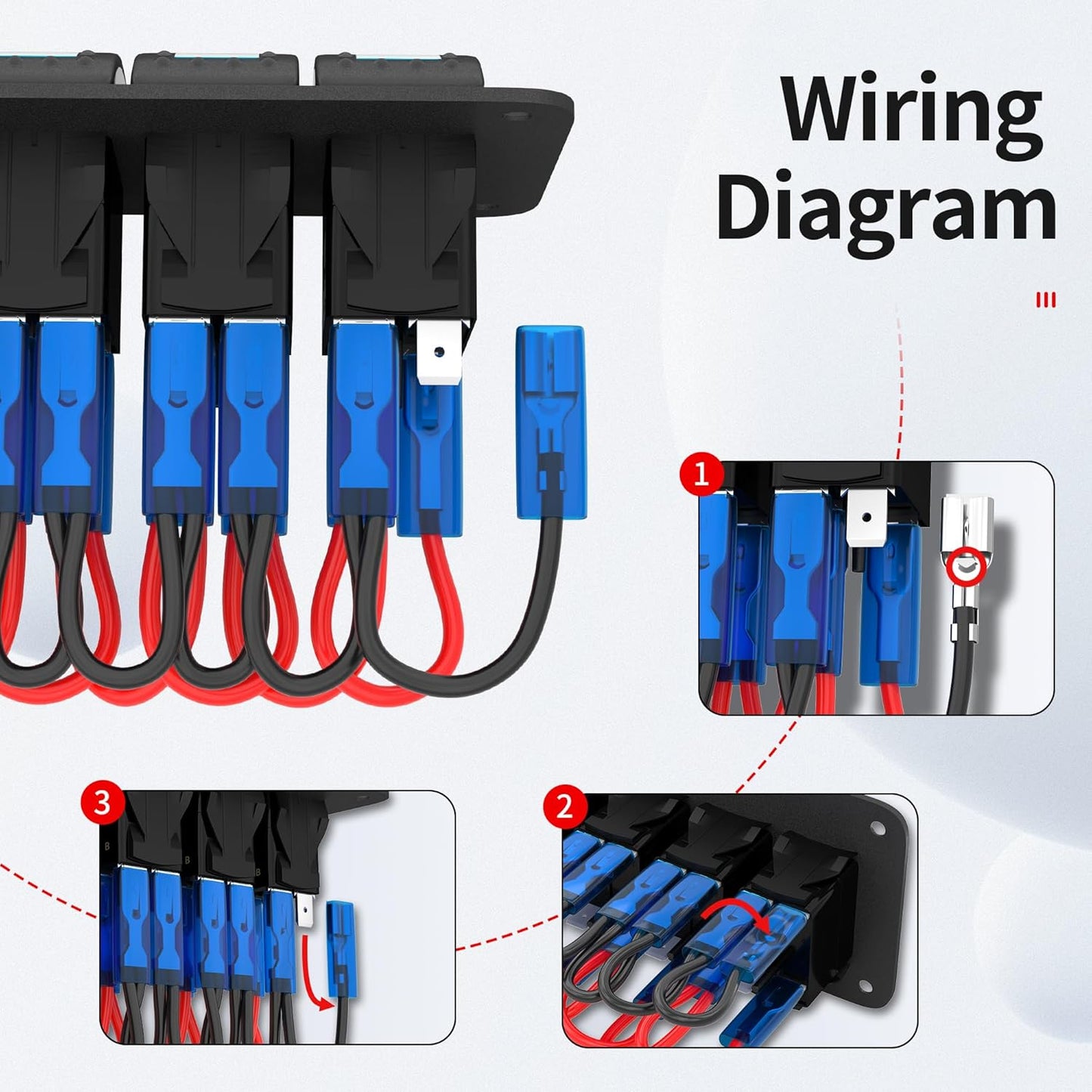 7 Gang Rocker Switch Panel Marine Boat Toggle Switch Panel Waterproof with USB Charger Voltmeter 12V 24V DC for Automotive Vertical UTV Truck