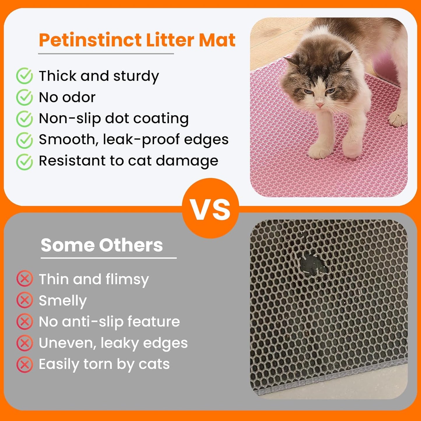 Extra Large Cat Litter Mat, 30x22 Inches Honeycomb Double Layer Cat Litter Trapping Mat, Non Slip Waterproof Urine Proof Large Kitty Litter Box Mat for Floor, Kitten Supplies, XL, Pink