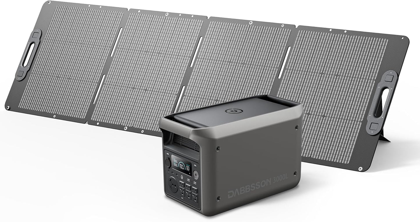 DABBSSON 3072Wh Solar Generator with 210W Solar Panel, Semi-Solid LiFePO4, 3000W AC Output×6,TT-30×1 for Charging RV,P-Boost 3600W,Lightweight,1.3X Runtime,3000L Power Station for Camping Home Backup