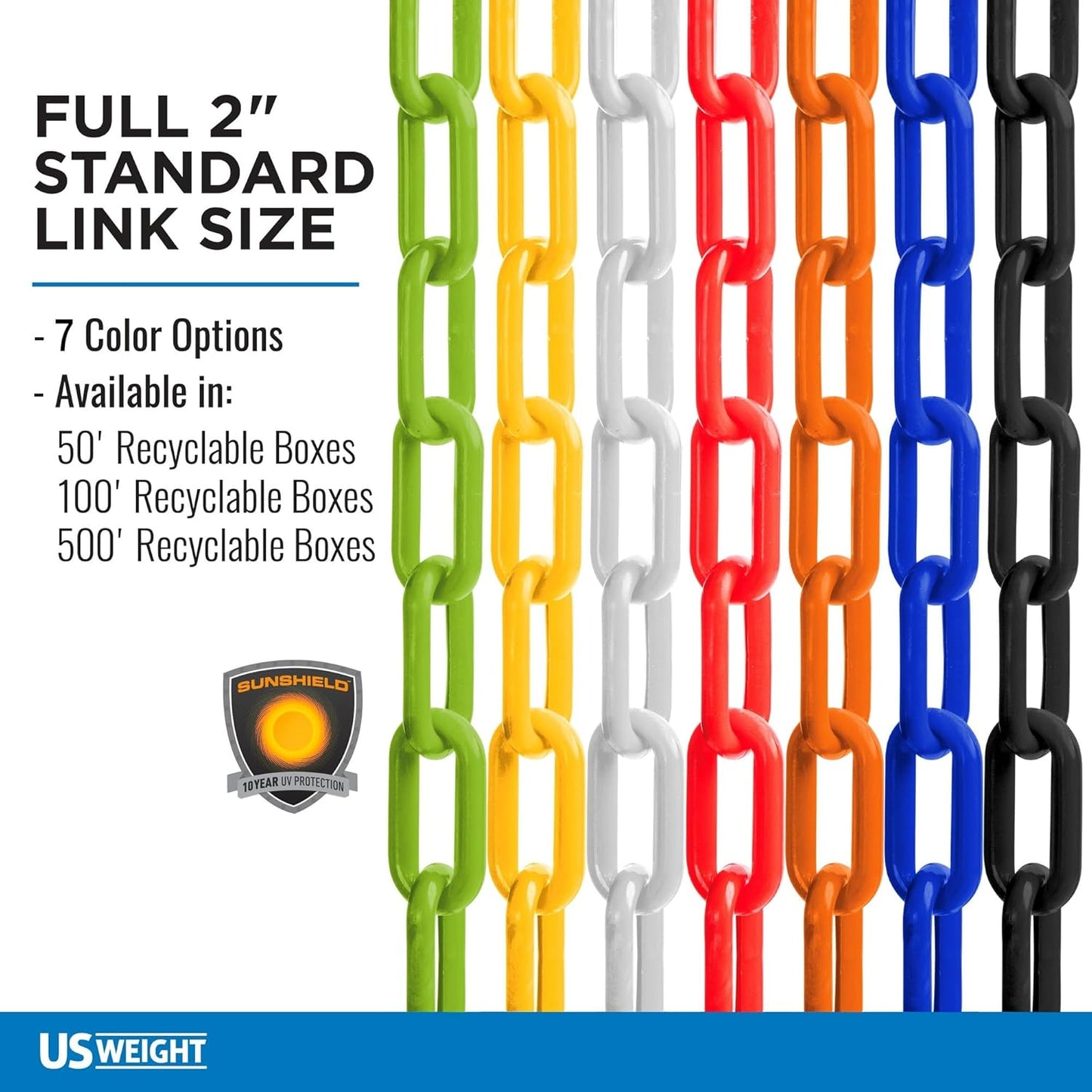 US Weight Security Chain with Plastic Chain Links Enhanced with SunShield UV-Resistant Technology, Made in the USA