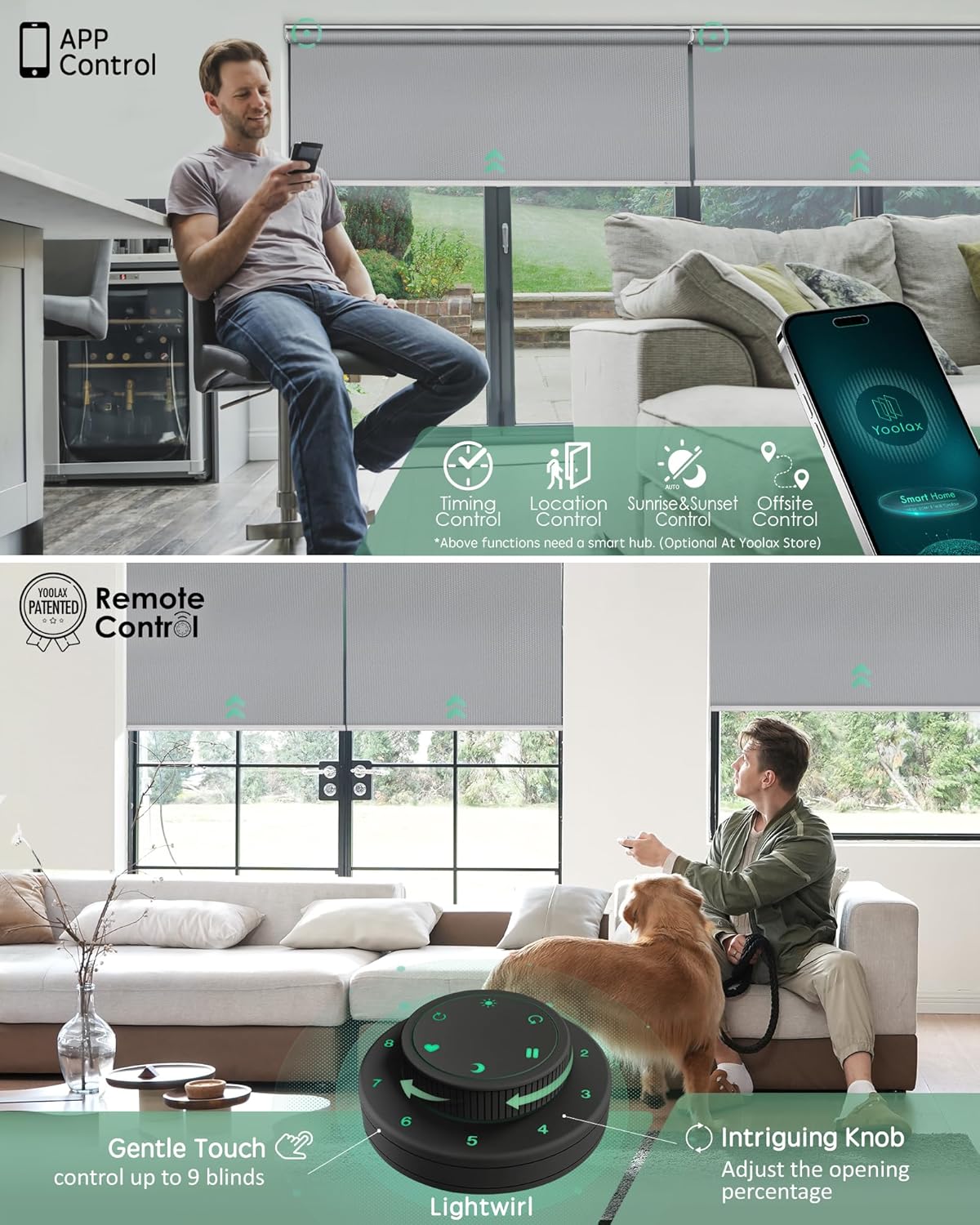 Yoolax Motorized Blinds with Remote, Blackout Smart Blinds for Windows Motorized Waterproof Roller Shades, Automatic Window Shades Work with Alexa Custom Size (Blackout-Vinyl Light Gray)