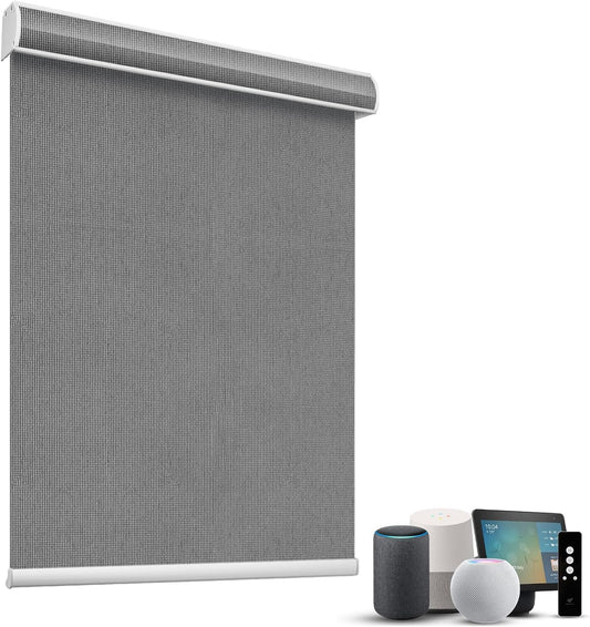 SmartWings Motorized Light Filtering Shades, 50% Blackout PVC Free Smart Blinds, Custom Size, Rechargeable Battery, Works with Matter/Apple HomeKit, Alexa, Thread/Zigbee, Remote Optional, 50% Charcoal