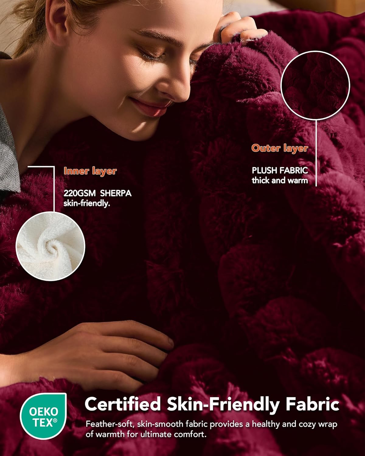 Homemate Heated Blanket Electric Throw - 50"x60" Heating Blanket Throw 1/2/4/6/8 Hours Auto-Off 10 Heat Levels Over-Heat Protection Luxury 800 GSM Faux Fur 200 GSM Sherpa ETL Certification