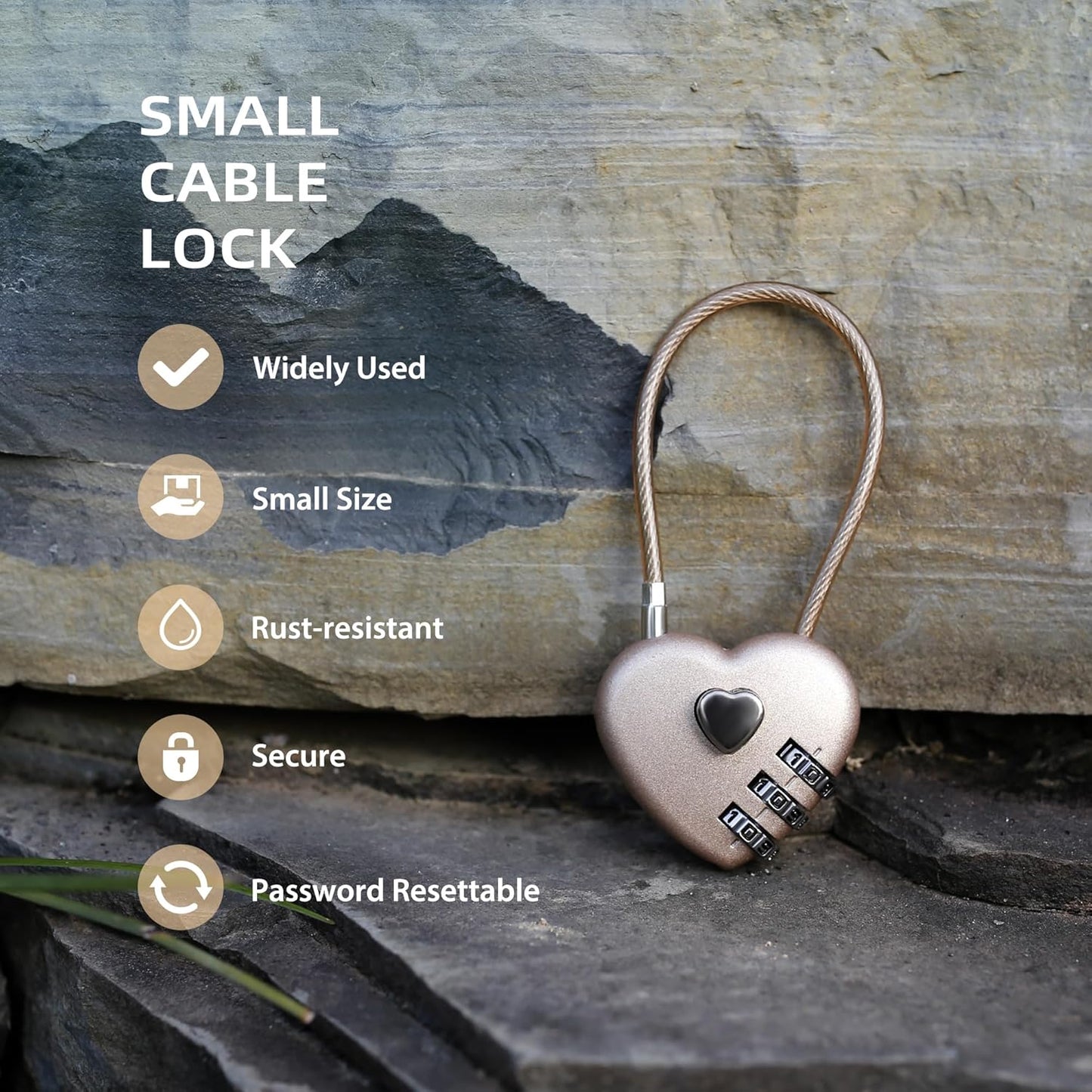 Combination Lock for Locker, Small Cable Lock with Code, 3 Digit Padlock Combination, for Luggage, Gym Locker, Suitcase, Backpack Zipper, Cabinet, Toolbox, Outdoor Fence Gate, Travel Safe