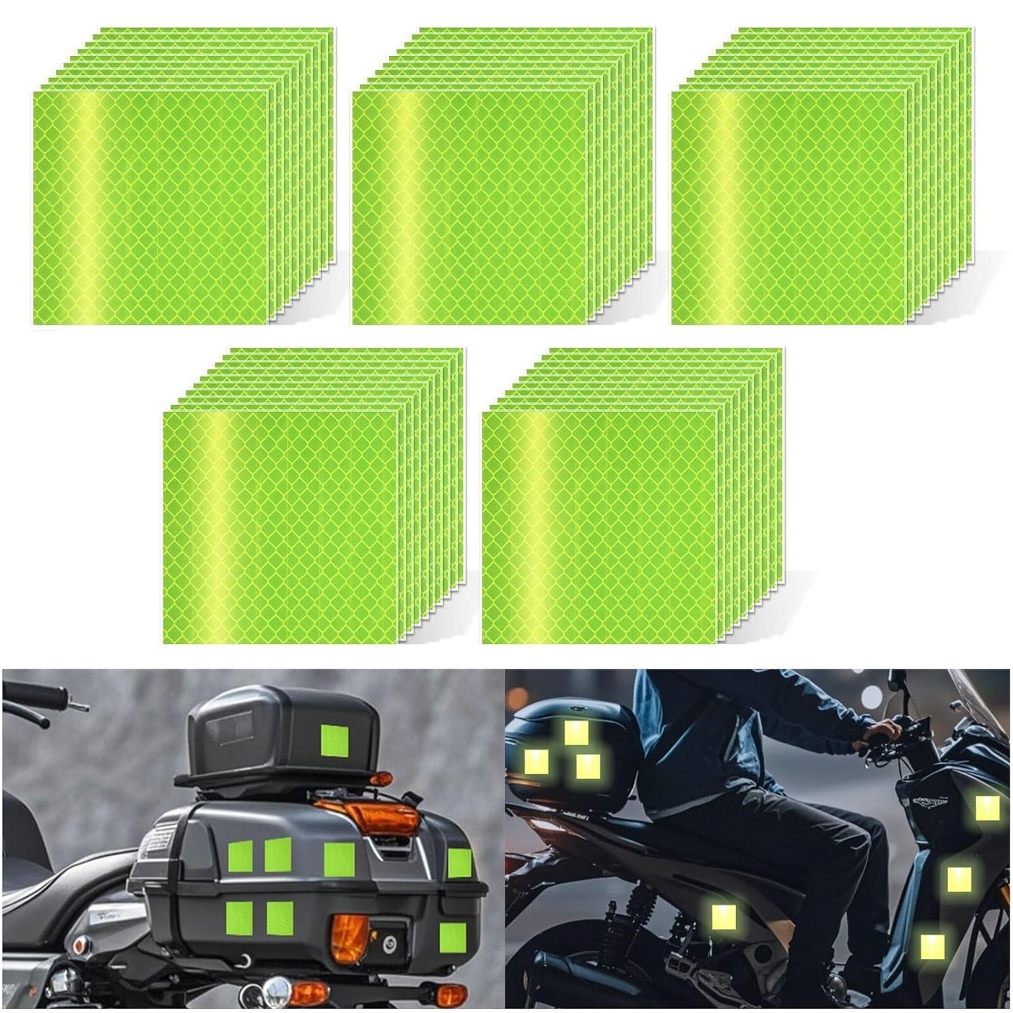 Non Fading Fluorescent Yellow Reflective Stickers 3 inch X 3 inch, Outdoor Waterproof High Visibility Safety Adhesive Reflector (50 Pcs)