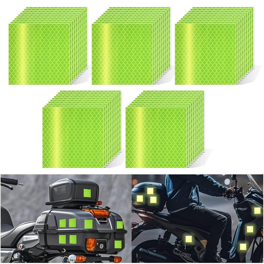 Non Fading Fluorescent Yellow Reflective Stickers 3 inch X 3 inch, Outdoor Waterproof High Visibility Safety Adhesive Reflector (50 Pcs)