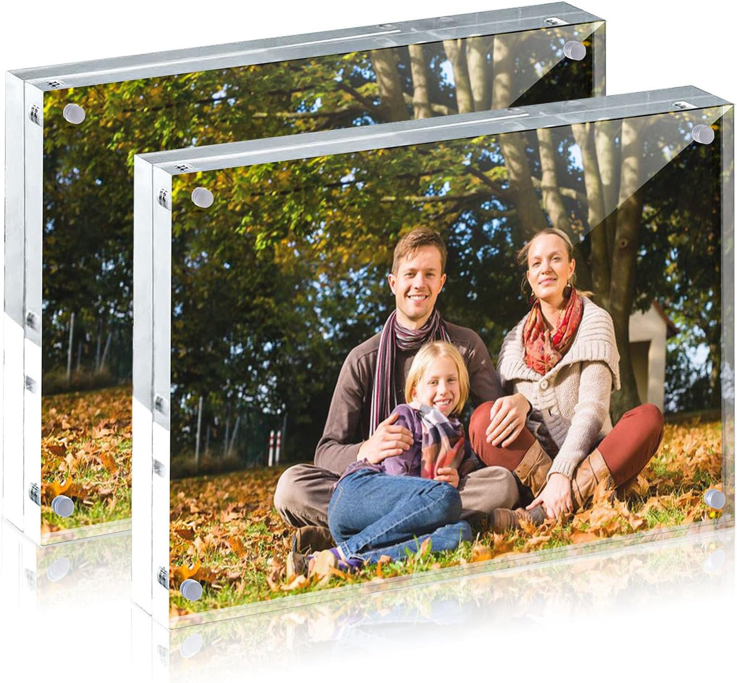 JOHOUSE 2 Pack 4 x 6 Acrylic Picture Frames, Double Sided Magnetic Photo Frames Self Standing Frameless Transparent for Desktop Display Gifts for Women