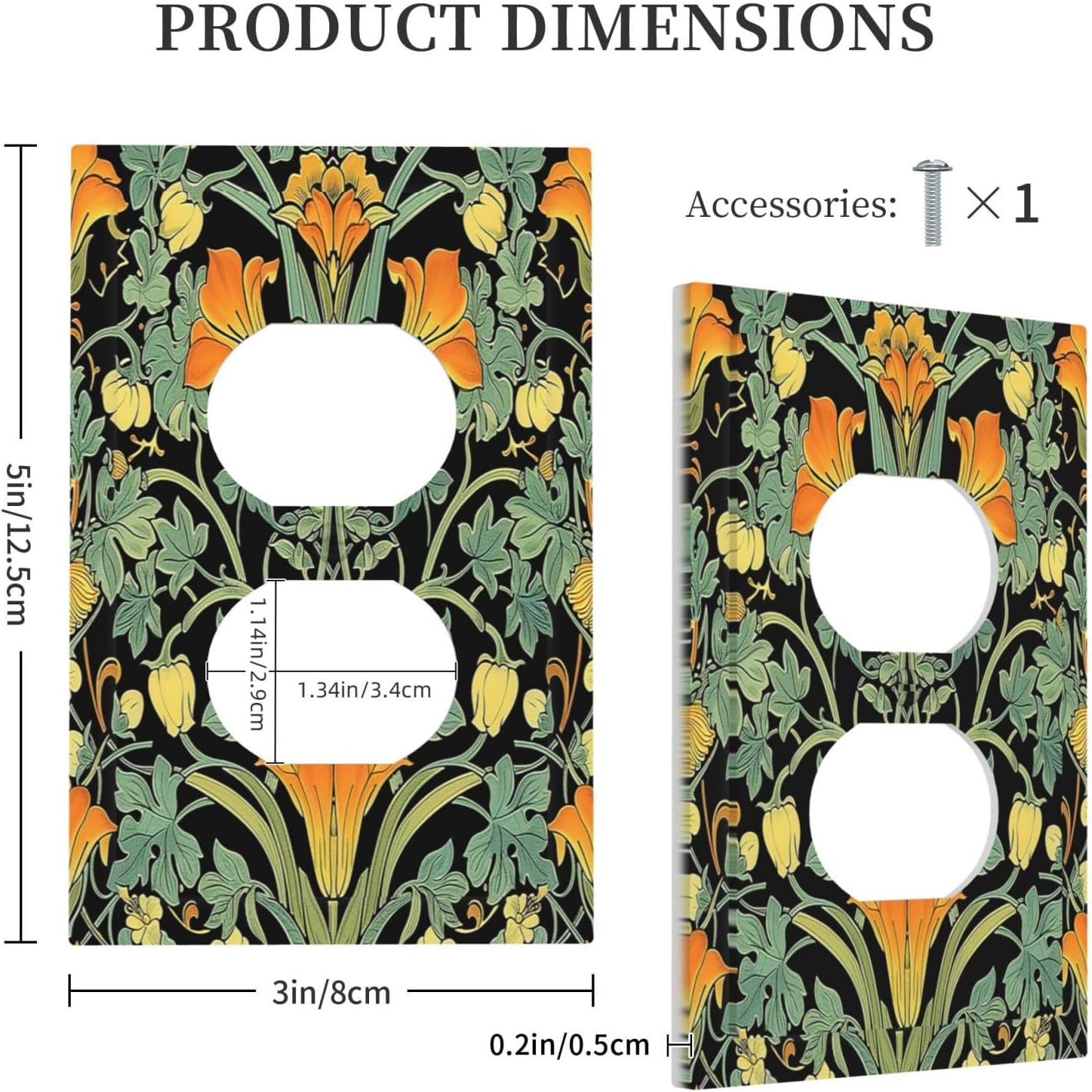 Outlet Covers William Morris Vintage Floral Green Yellow 1 Gang Duplex Wall Plate Decorative Switch Plates Electrical Receptacle Faceplate Light Switch Cover for Bedroom Home Decor