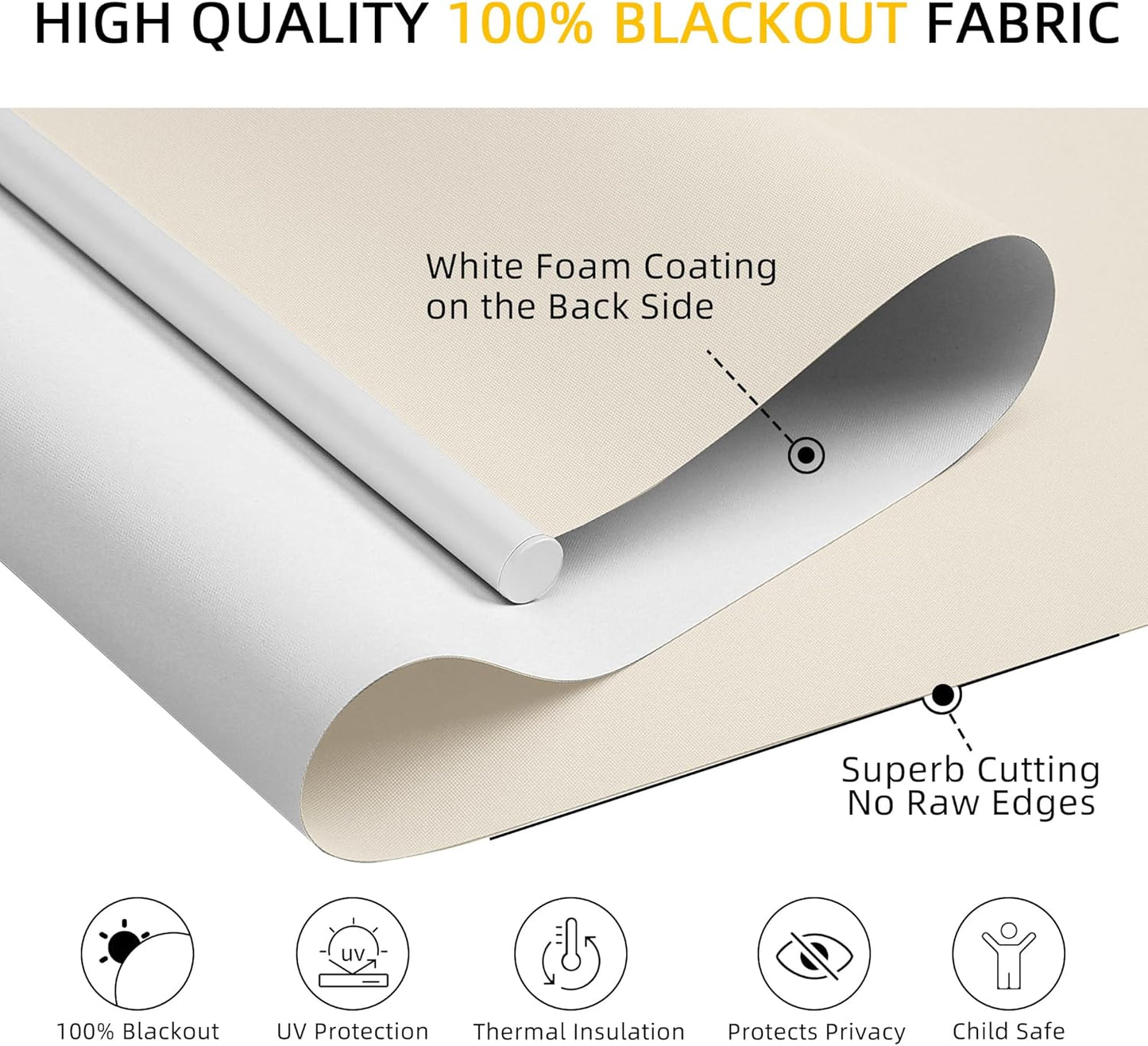 ChrisDowa Cordless Blackout Roller Shades for Windows, Thermal Insulated UV Protection Pull Down Shades, Total Blackout Window Blinds for Home, Office, Bedroom, Door (26" W x 72" H, Beige)