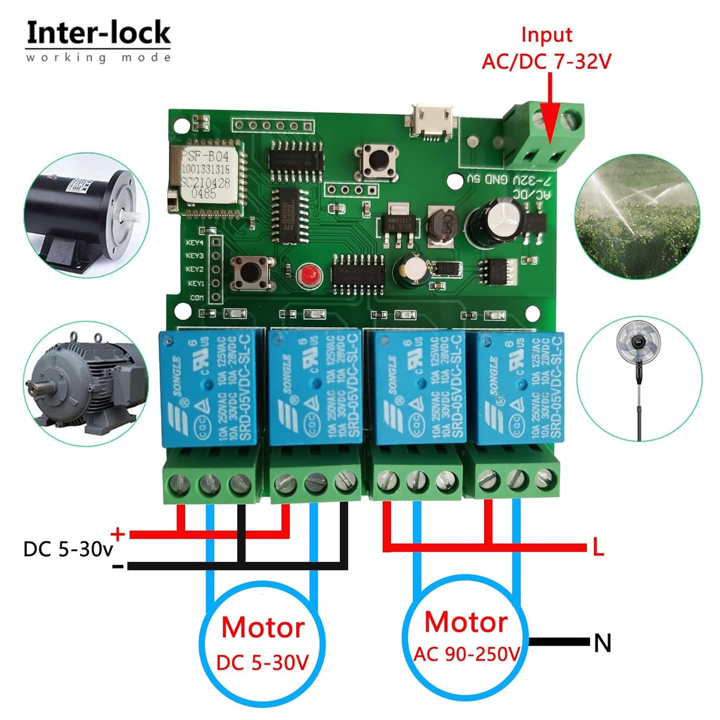 Jane Eyre 4 Channel WiFi instantaneous Jog Relay self-Locking Switch Module DIY Garage Door Switch Module Ewelink APP Control, Compatible with Alexa Goolge Assistant