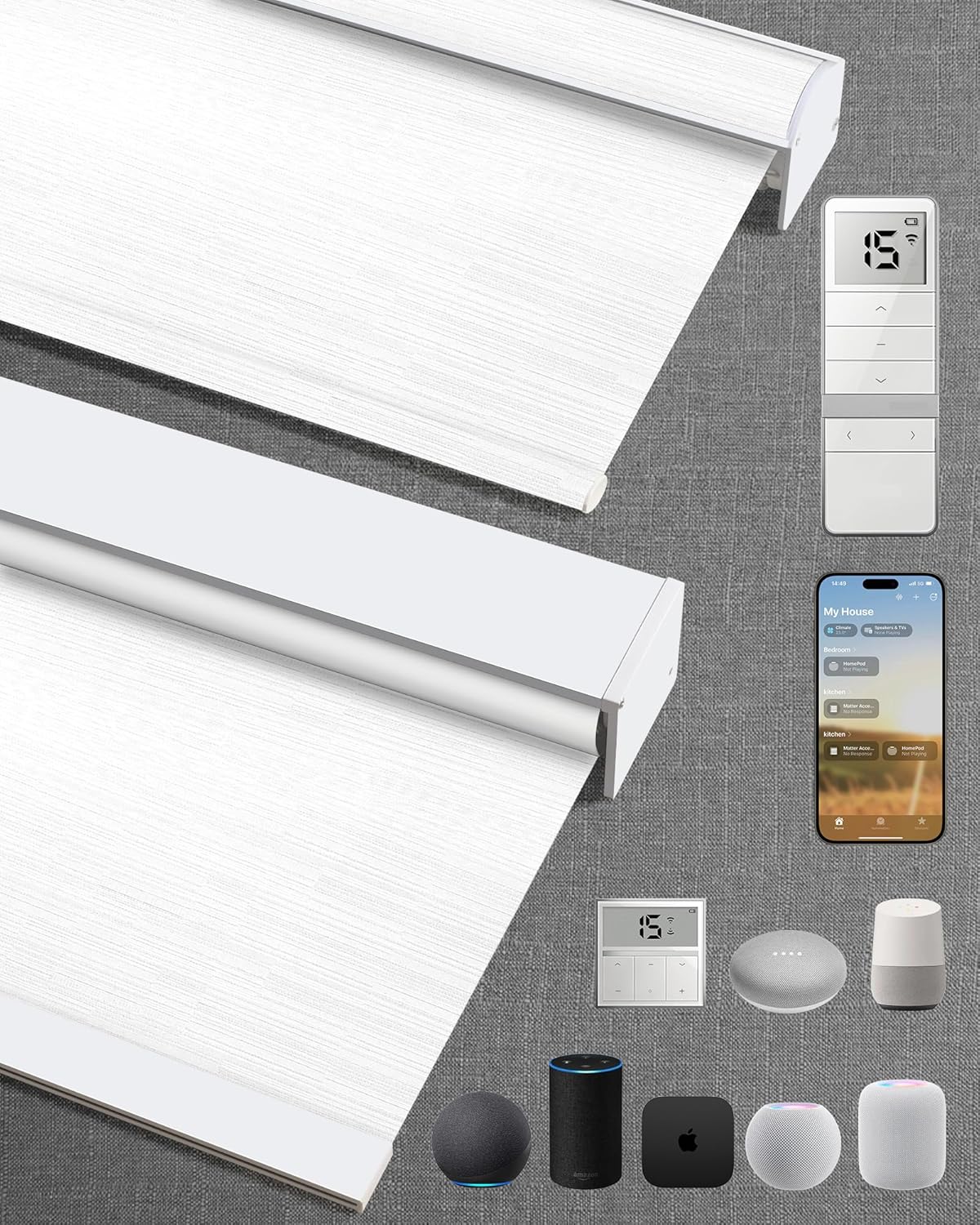 Kincmo Motorized Blinds with Remote,100% Blackout Motorized Roller Shades Work with Apple Homekit,Alexa,Google, Custom Electric Blinds with App,Voice Control (Serene White)