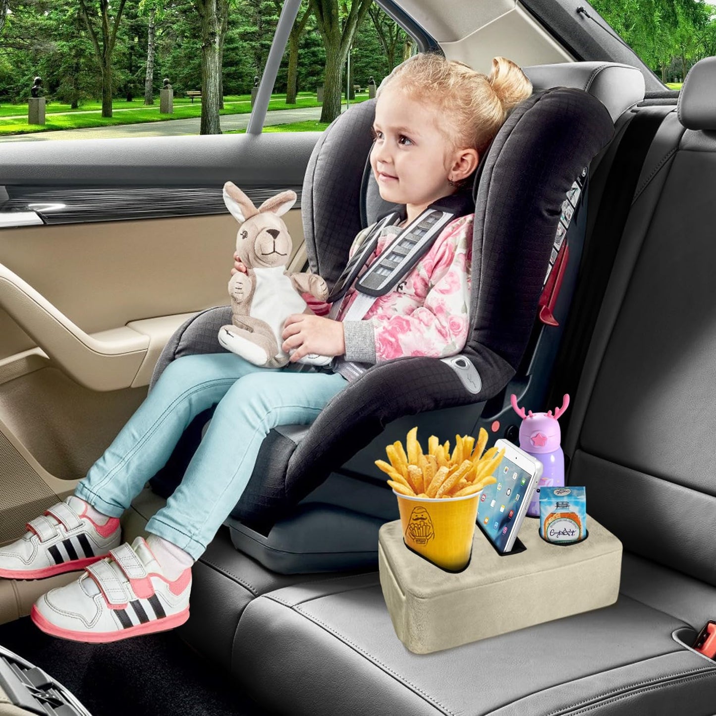 4 Hole Couch Cup Holder Tray, Cup Holder for Bed Suitable for Cup Holders on Sofas, beds, Camping, RVs, Cars, and Beaches.Khaki