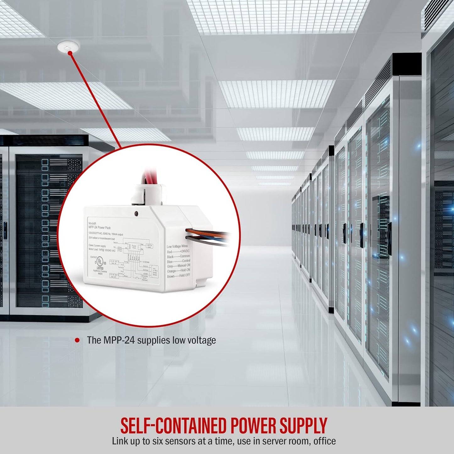 ENERLITES Ceiling Sensor Low Voltage Power Pack for Low Voltage Sensor and Package, Self Contained Power Supply Relay System 120~277V AC to 24V DC, MPP-24, New Model, White