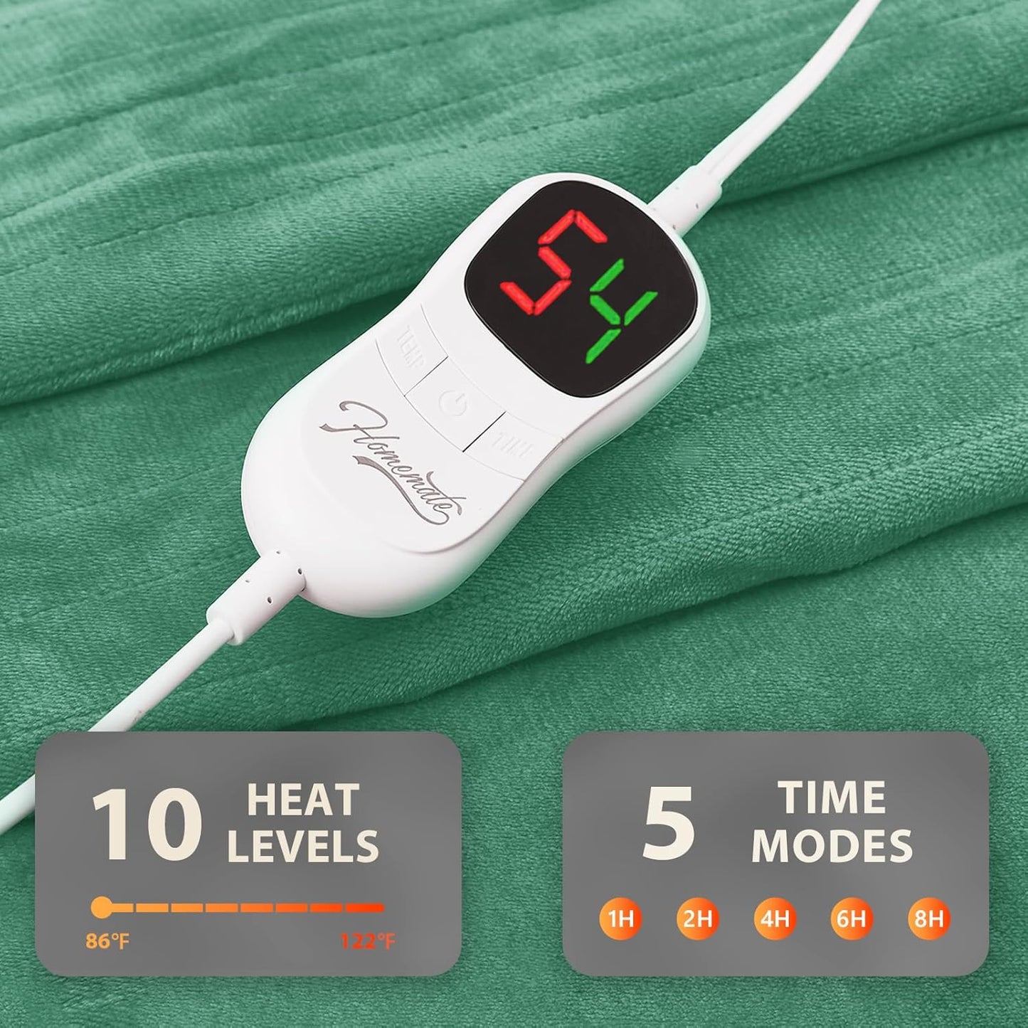 Homemate Electric Heated Blanket Full Size - 72"x84" Heating Blanket Full Size 1/2/4/6/8 Hours Auto-Off 10 Heat Level Over-Heat Protection Flannel Sherpa ETL Certification