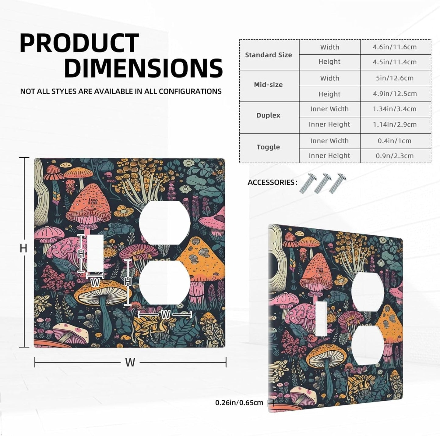Decorative Outlet Covers Cartoon Comics Colorful Mushrooms 2 Gang Wall Plate Cover Single Toggle Duplex Combo Two Switch Light Switch Cover Plate Jumbo Dual GFCI Faceplate