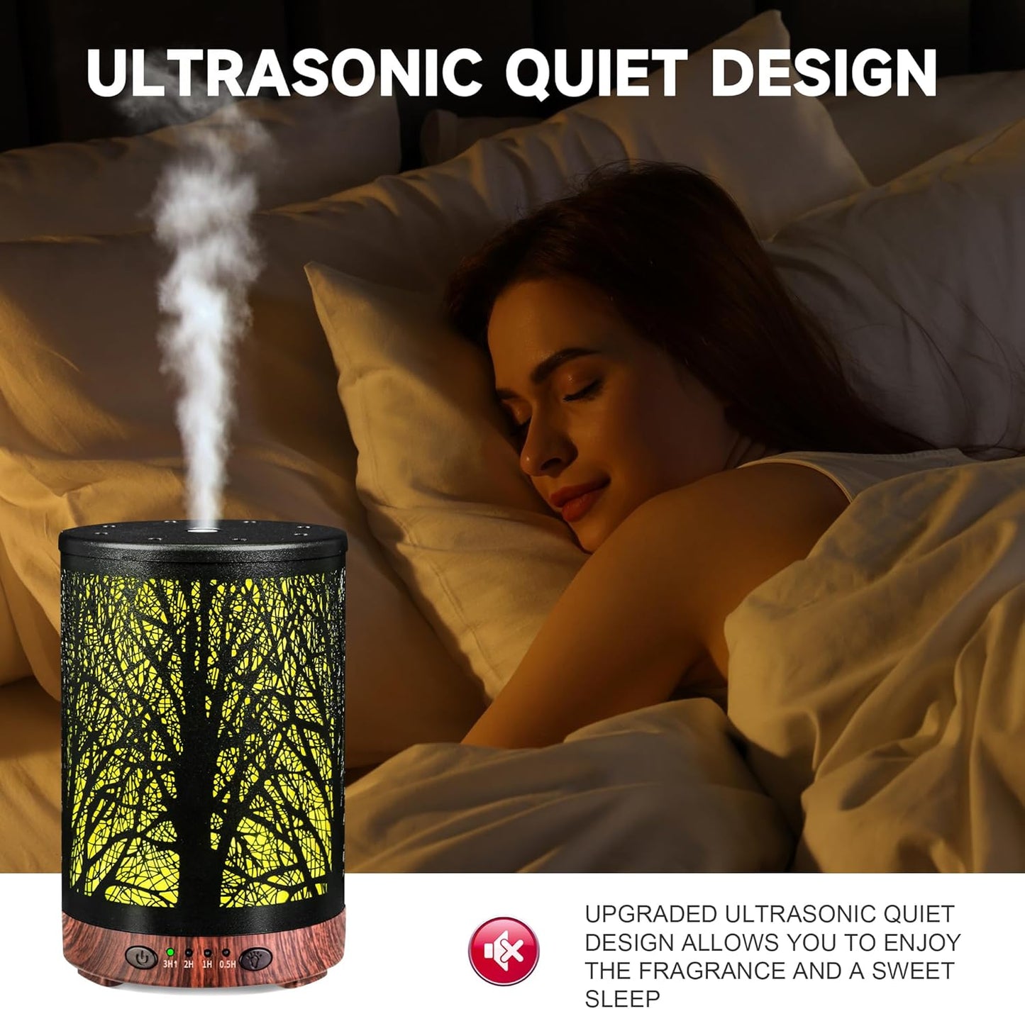 Essential Oil Diffuser 120ML Metal Aromatherapy Diffuser, Cool Mist Humidifier with Auto Shut-Off Protection 7 Color Lights for Home Office Spa (Tree)