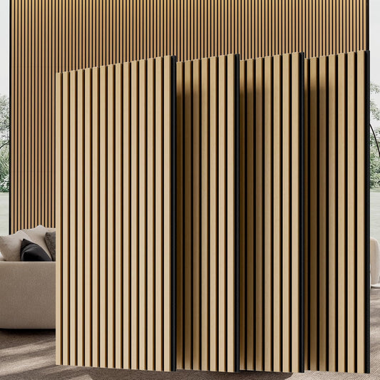 Wood Wall Panels, 45.3" x 23.6" Acoustic Panels for Wall and Ceiling, 3D Fluted Sound Absorbing Panel for Interior Wall Decor Noise Reduction (4Pcs-White Oak)