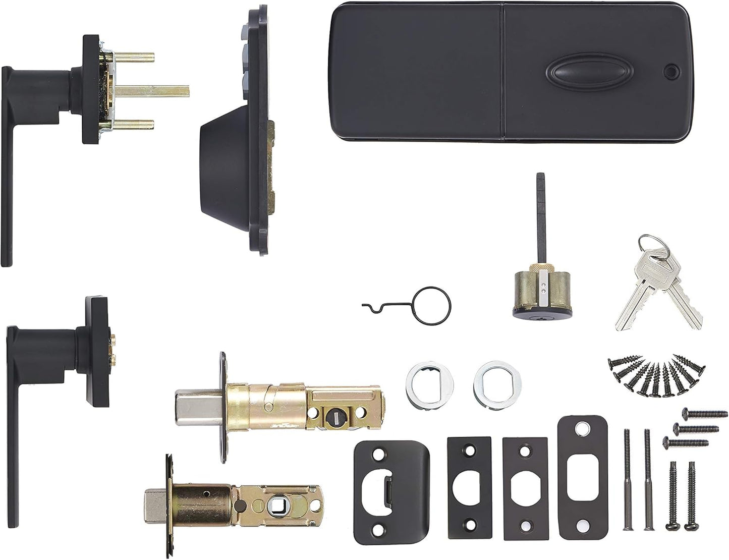 Amazon Basics Traditional Electronic Keypad, Keyless Entry Door Lock Deadbolt with Handle Set, Key Pad Front Door with Knob, Traditional Door Locks for Front Door, Door Handle, Matte Black, 1-Pack