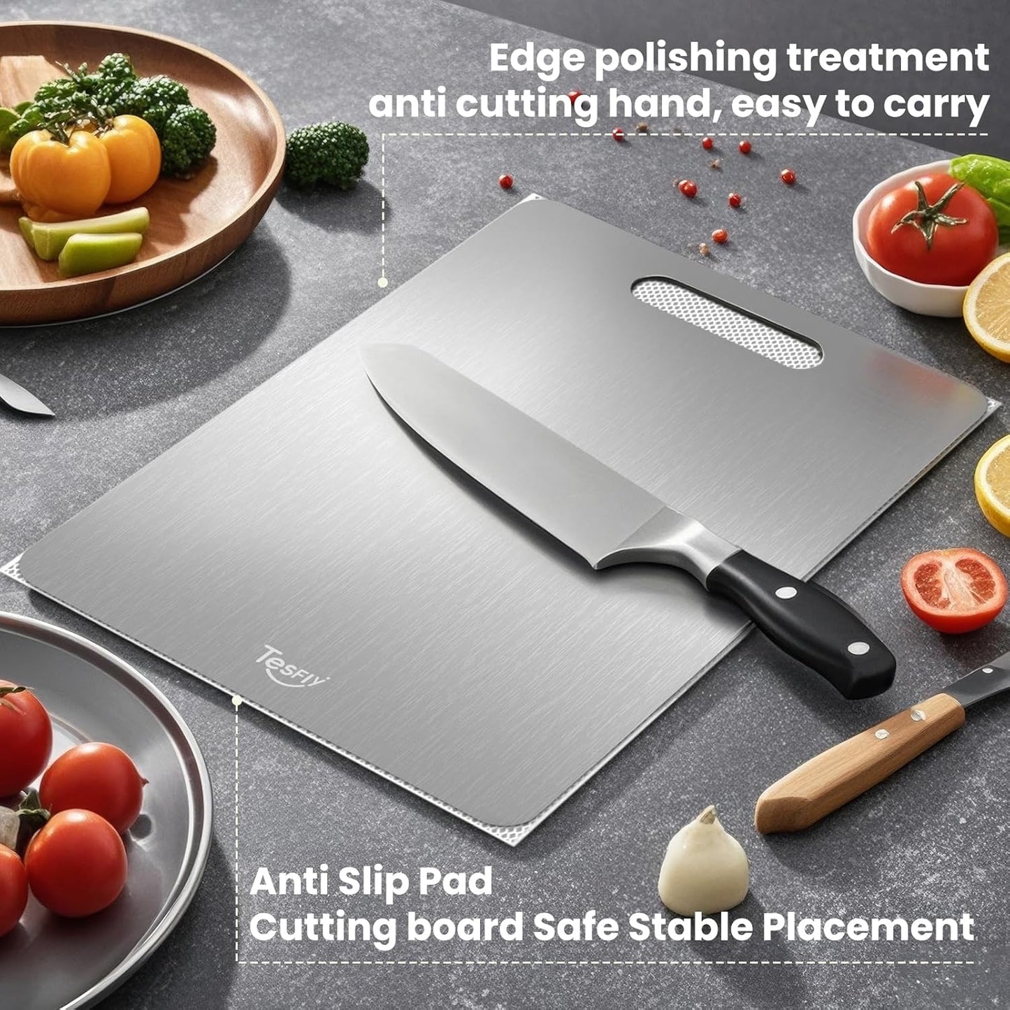 2 Pack Titanium Cutting Board,-100% Pure Titanium Cutting Boards For Kitchen,Easy to clean, Double-sided food-grade Cutting Board For Cutting Meats, Fruits And Vegetables(18 * 12)