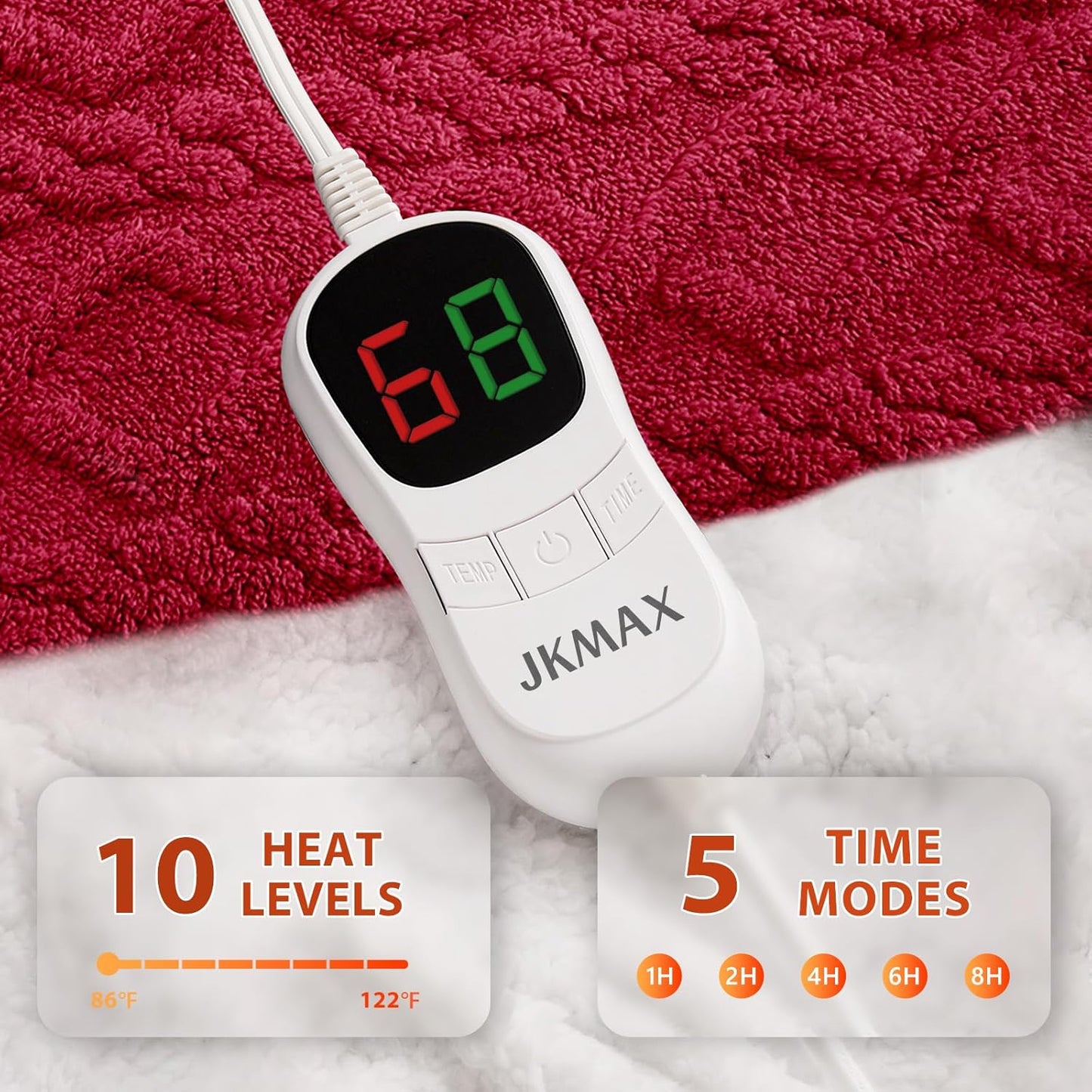 Heated Electric Blanket King Size-100"x90" Heating Blanket with 10 Heating Levels & 5 Time Settings Over-Heat Protection，Winter Warmer for Adults with ETL Certification（Red）