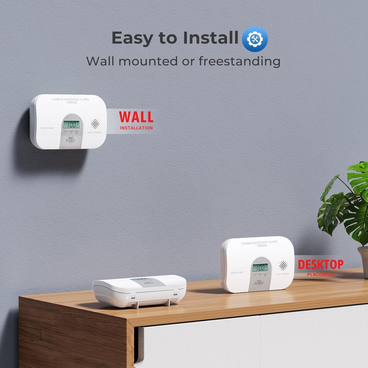 Siterwell Travel Carbon Monoxide Detector, 10 Year Product Life Carbon Monoxide Detectors with LCD Digital Display and Sound Warning, ETL Listed, Portable Carbon Monoxide Detector for Home, 4-Pack