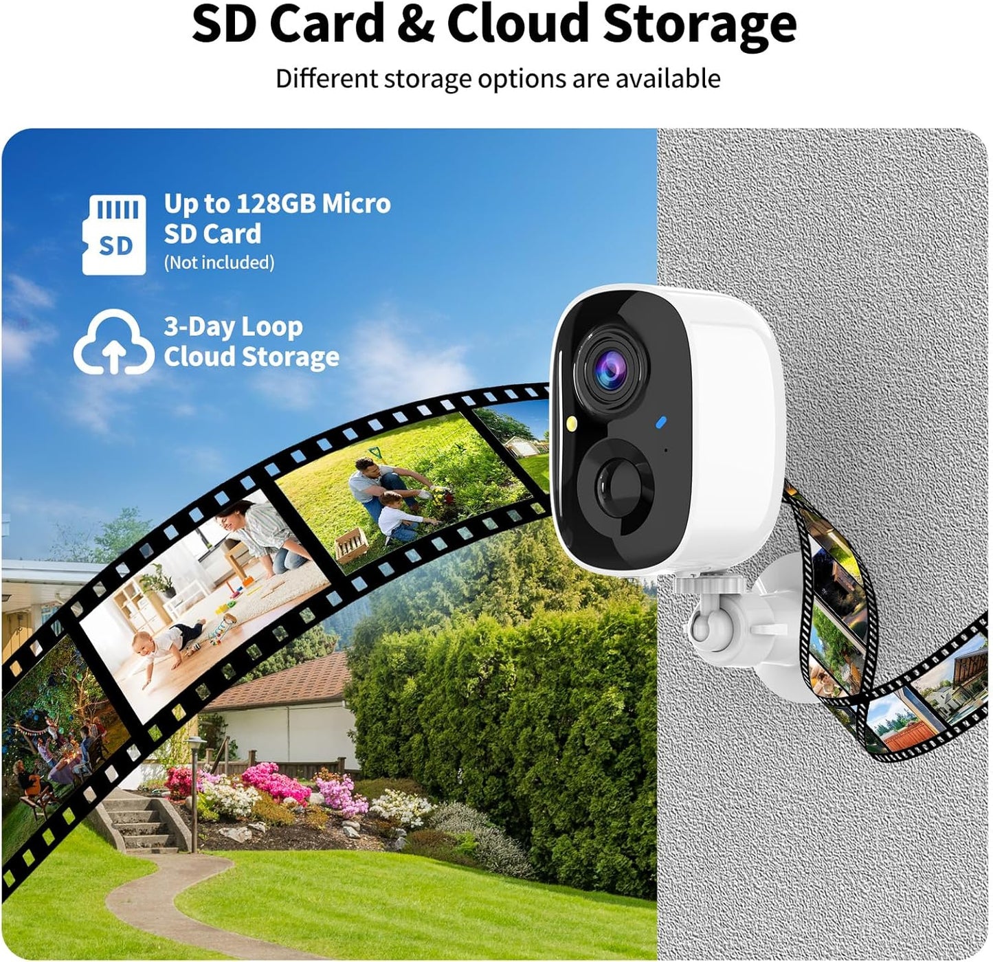 2K UHD Smart Wireless Security Camera Indoor/Outdoor,Battery Powered WiFi Camera with Color Night Vision, Motion Detection, 2-Way Audio, Weatherproof, Cloud/SD Storage for Home Security (2.4GHz Only)