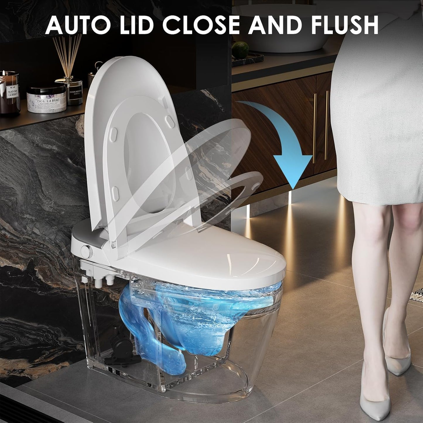 Smart Toilet with Pump Assisted Flush, Tankless Toilet Dual Auto Flush, Foot Sensor Operation, Heated Seat, Dryer, Digital Display, Night Light, with Cleaning Foam Dispenser (ST-A01)